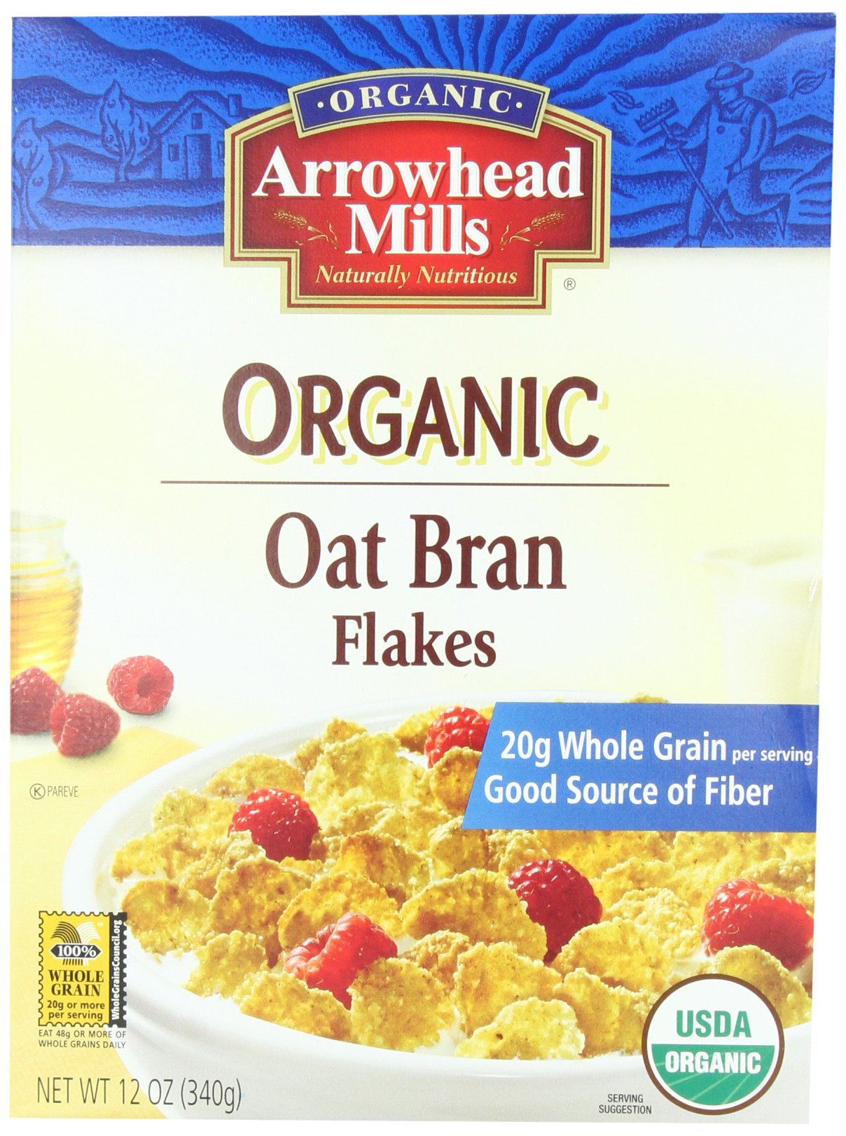Arrowhead Mills Organic Cereal, Oat Bran Flakes, 12 oz. (Pack of 4)