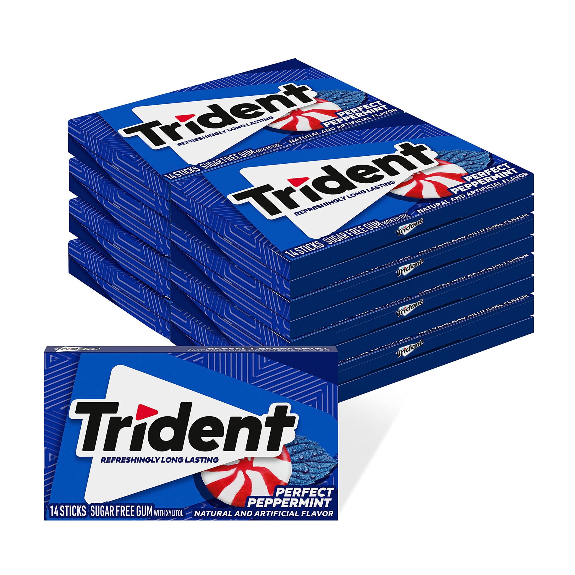 Trident Sugar Free Gum, Perfect Peppermint Flavor, 14 Count, Pack of 10