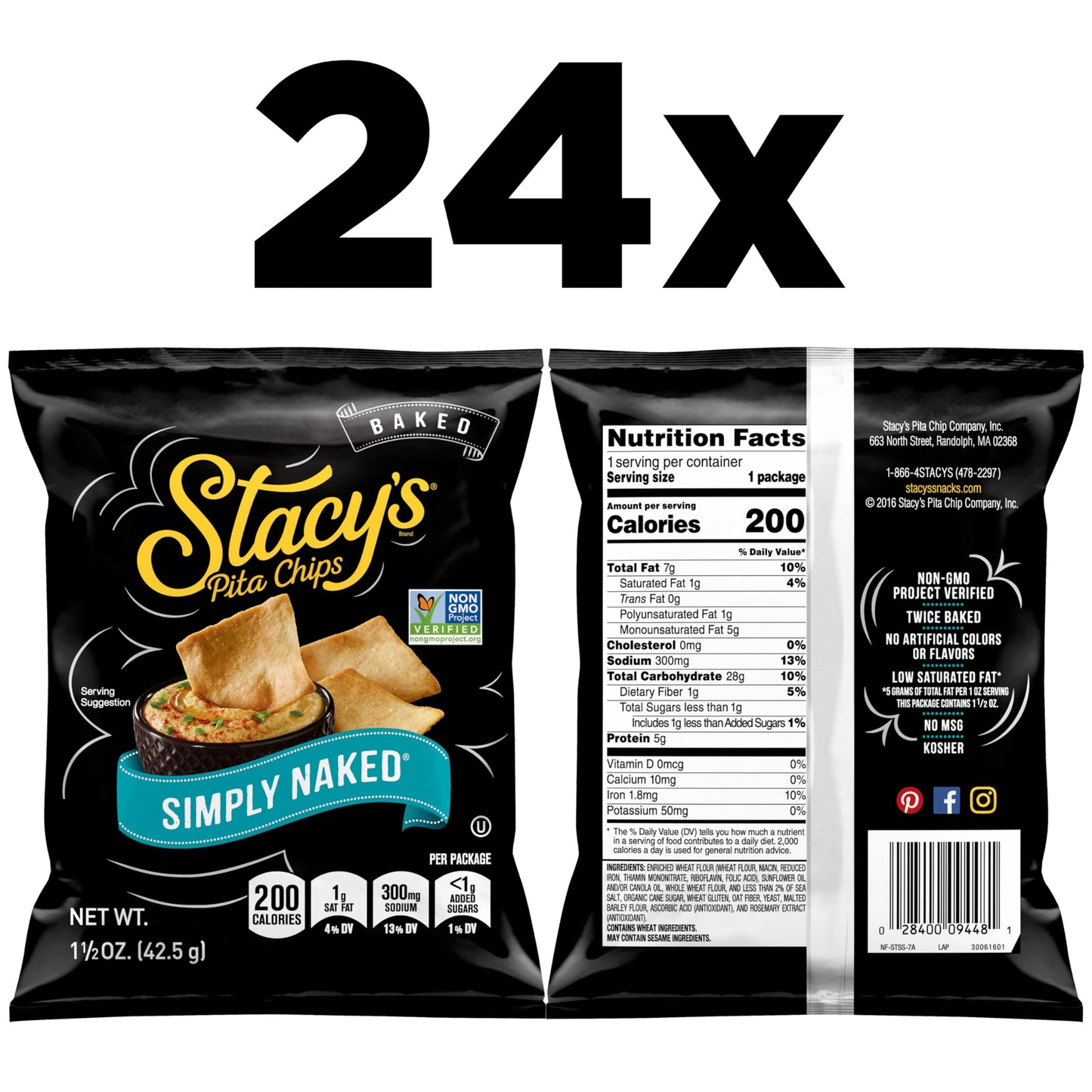 Stacy’S Pita Chips, Sea Salt, No Artificial Colors Or Flavors, 1.5 Oz (Pack Of 24)