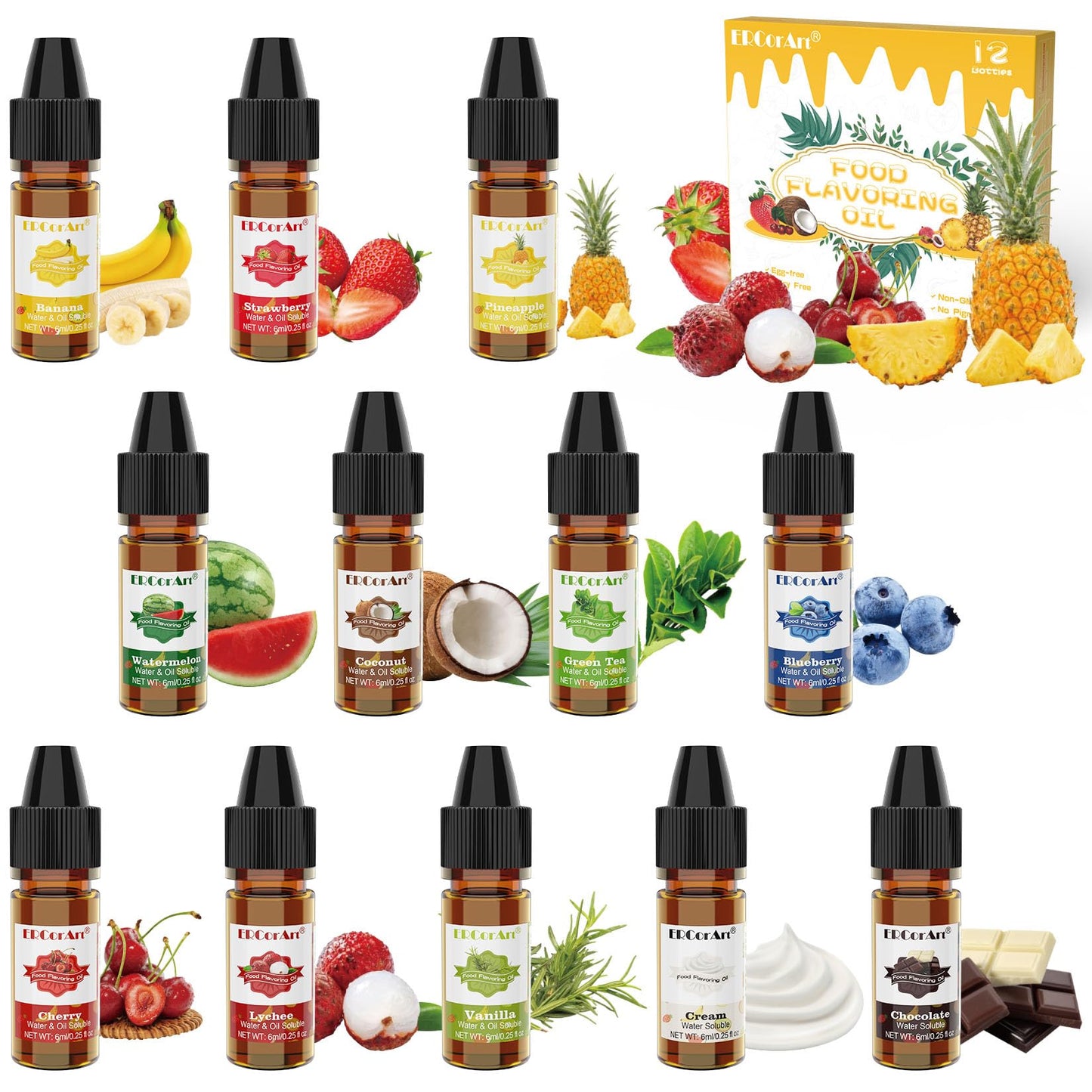Food Flavoring Oil - 12 Liquid Lip Gloss Flavoring Oil, Concentrated Candy Flavoring, Flavor Oil for Baking, Cooking, Slime Maki