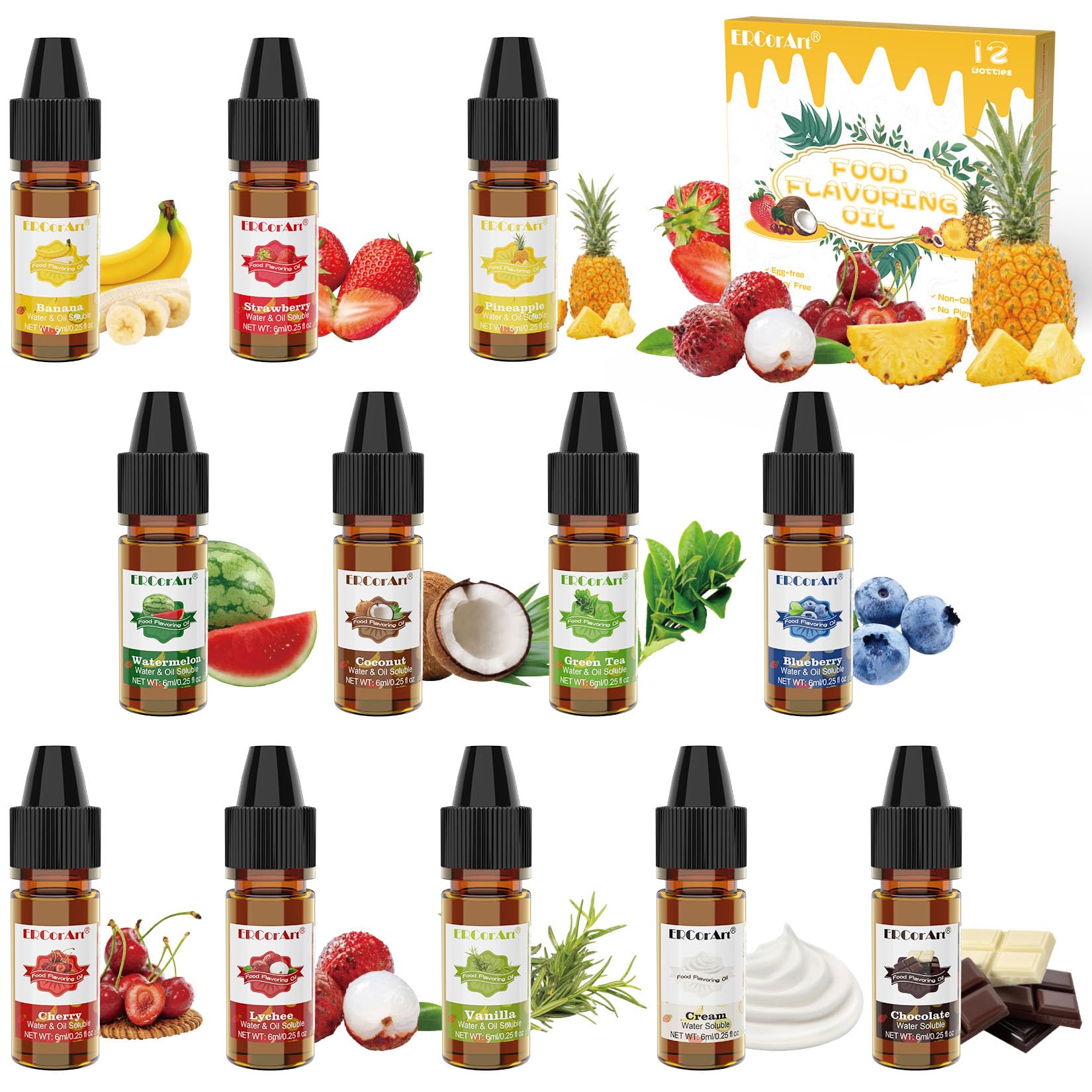 Food Flavoring Oil - 12 Liquid Lip Gloss Flavoring Oil, Concentrated Candy Flavoring, Flavor Oil for Baking, Cooking, Slime Maki