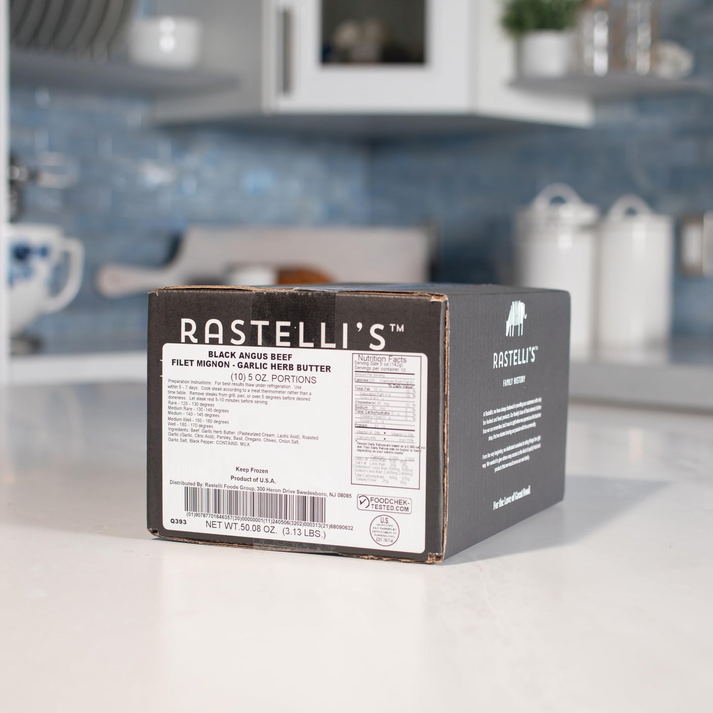 Rastellis Black Angus Beef Filet Mignon Steaks (10 ct) 5 oz Portions  With Butter  3.125 lbs. Total