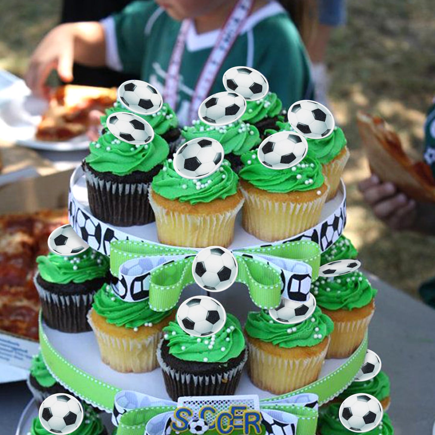 48 Pcs Edible Soccer Ball Cupcake Toppers Wafer Paper Soccer Cupcake Picks Edible Football Cupcake Decorations For Sports Soccer