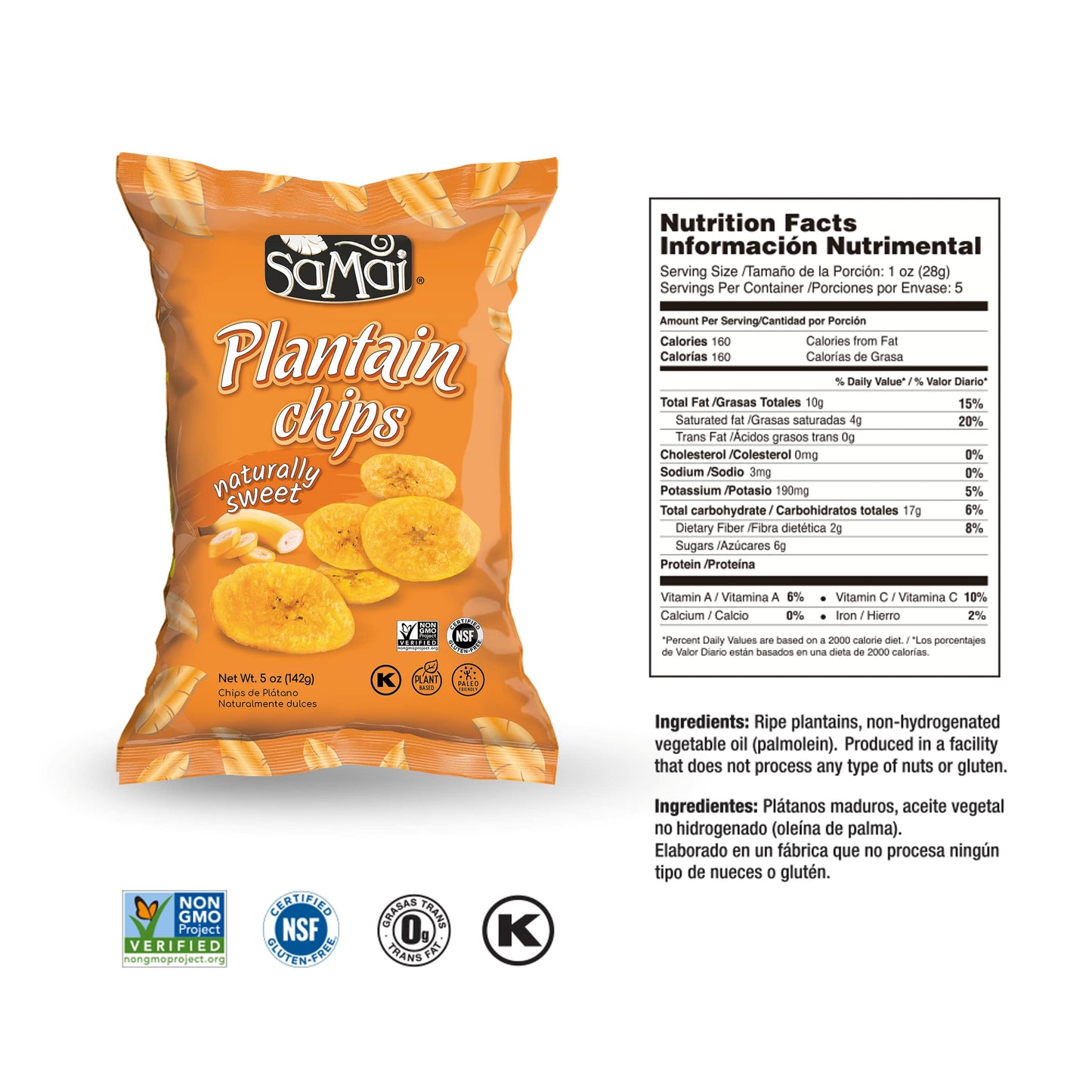 Samai Naturally Sweet Plantain Chips 5Oz (Pack Of 8) - Gluten Free, All Natural, Non-Gmo And Kosher