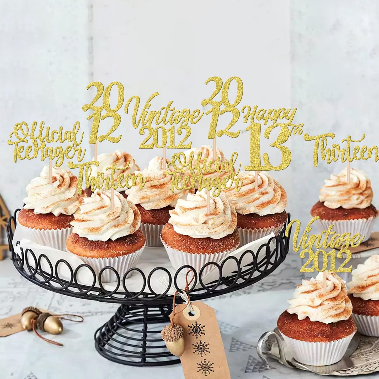 ZHUOWEISM 30PCS Cupcake Toppers - Happy 13th Birthday Decorations, Gold