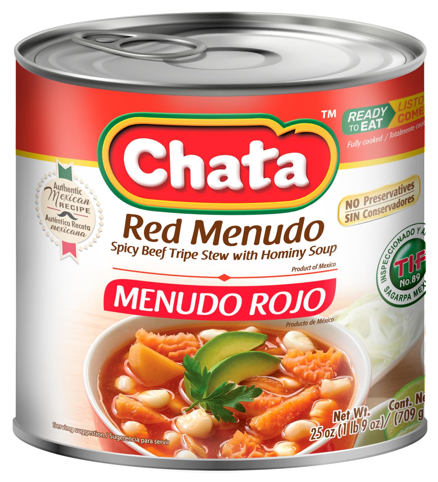 Chata Red Menudo  Beef beef belly Stew with Hominy Corn  25 oz Can  Pack of 3
