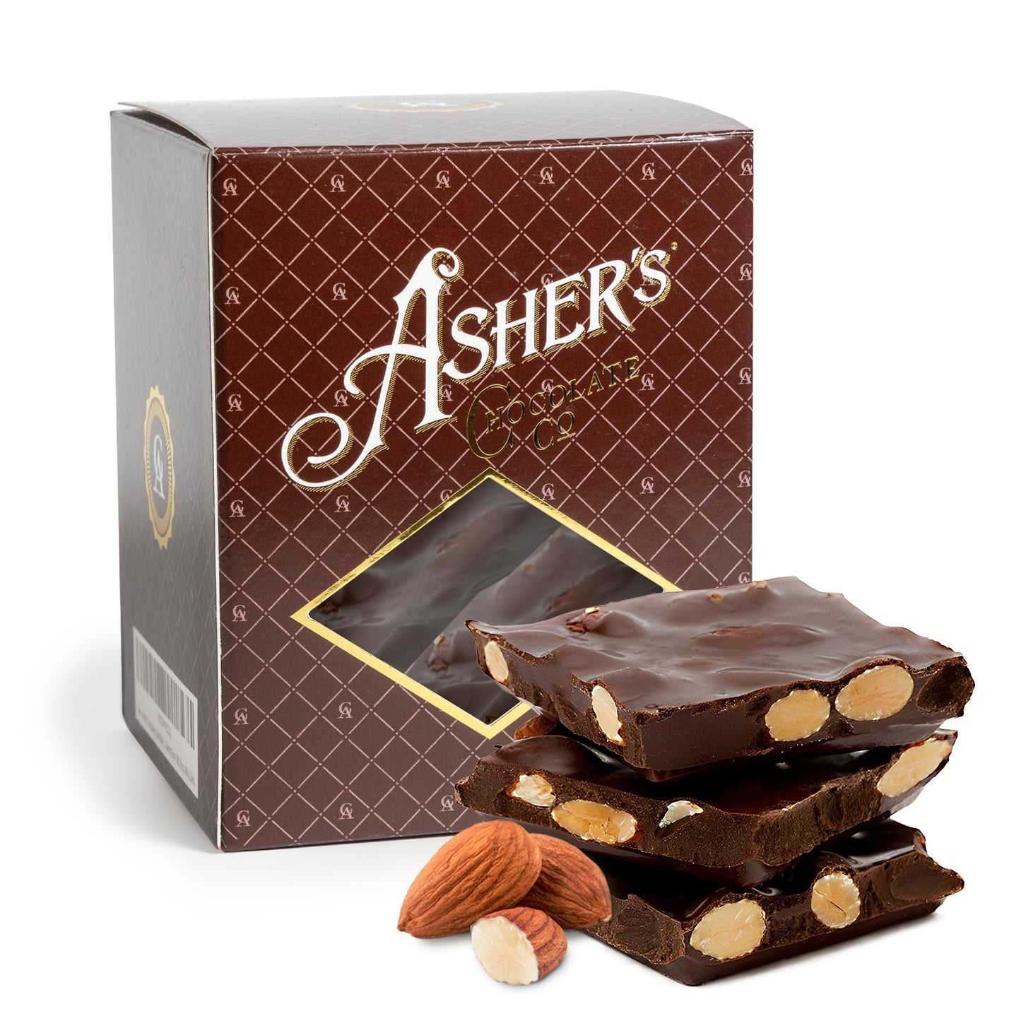 Ashers Chocolates, Gourmet Chocolate Covered Almond Bark, Sweet and Salty Candy with Almonds, Small Batches of Kosher Chocolate