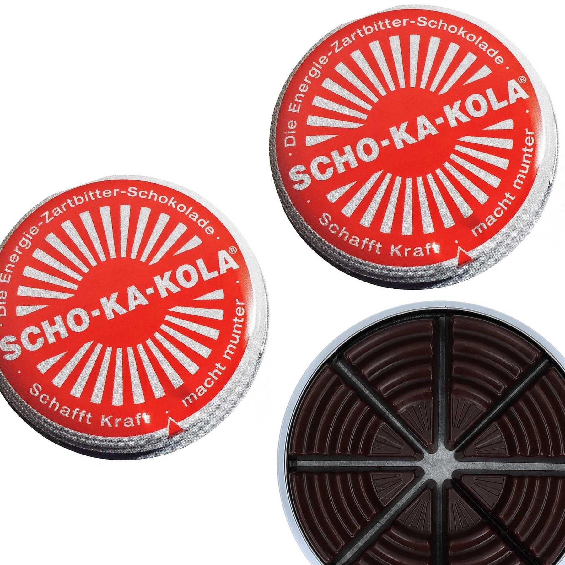 Militar SCHO-KA-KOLA Dark Chocolate with Natural Caffeine, 2 Tins x 100g, Germany