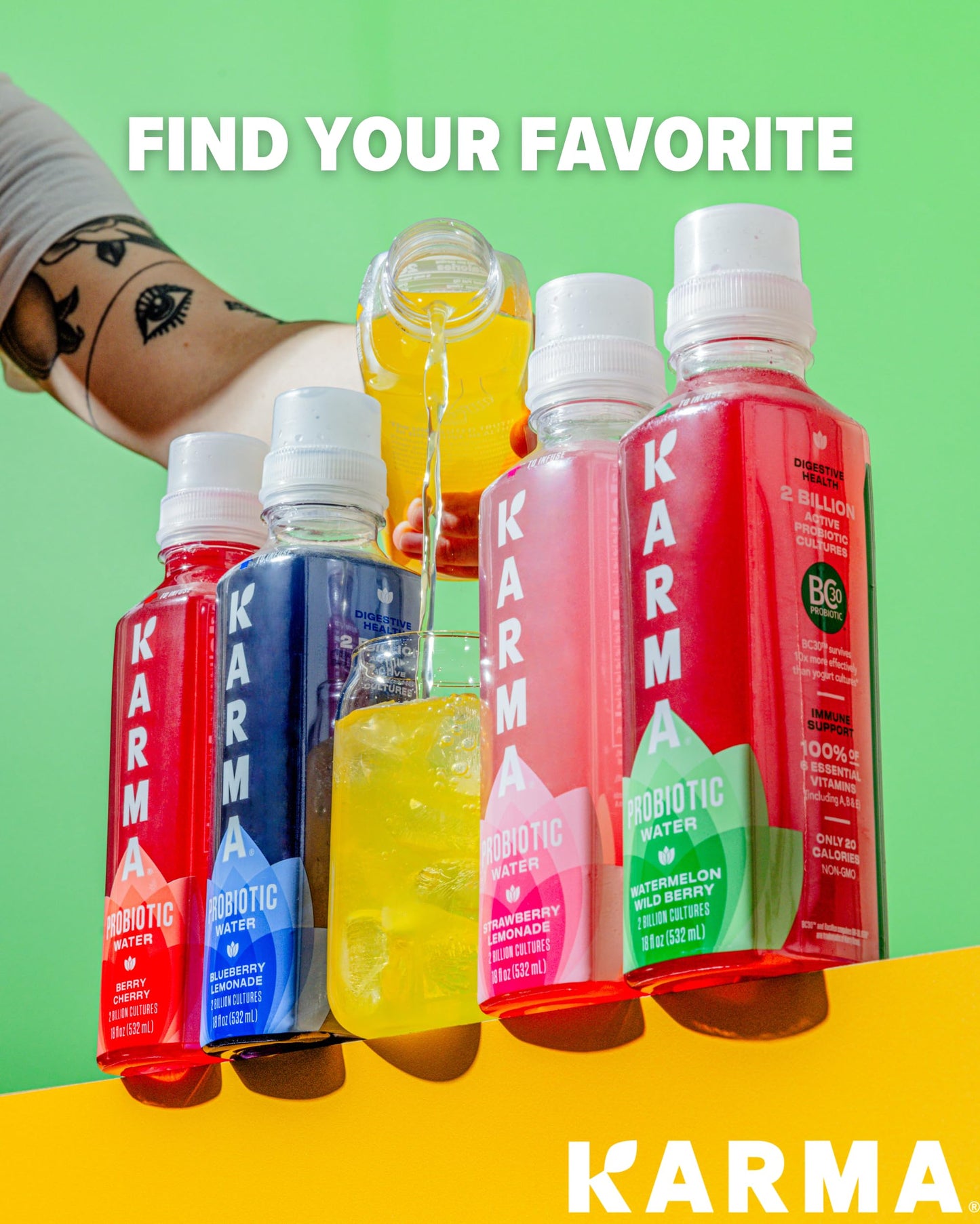 Karma Wellness Flavored Probiotic Water, Watermelon Wild Berry, Immunity and Digestive Health Support, Low Calorie, 2 Billion Ac