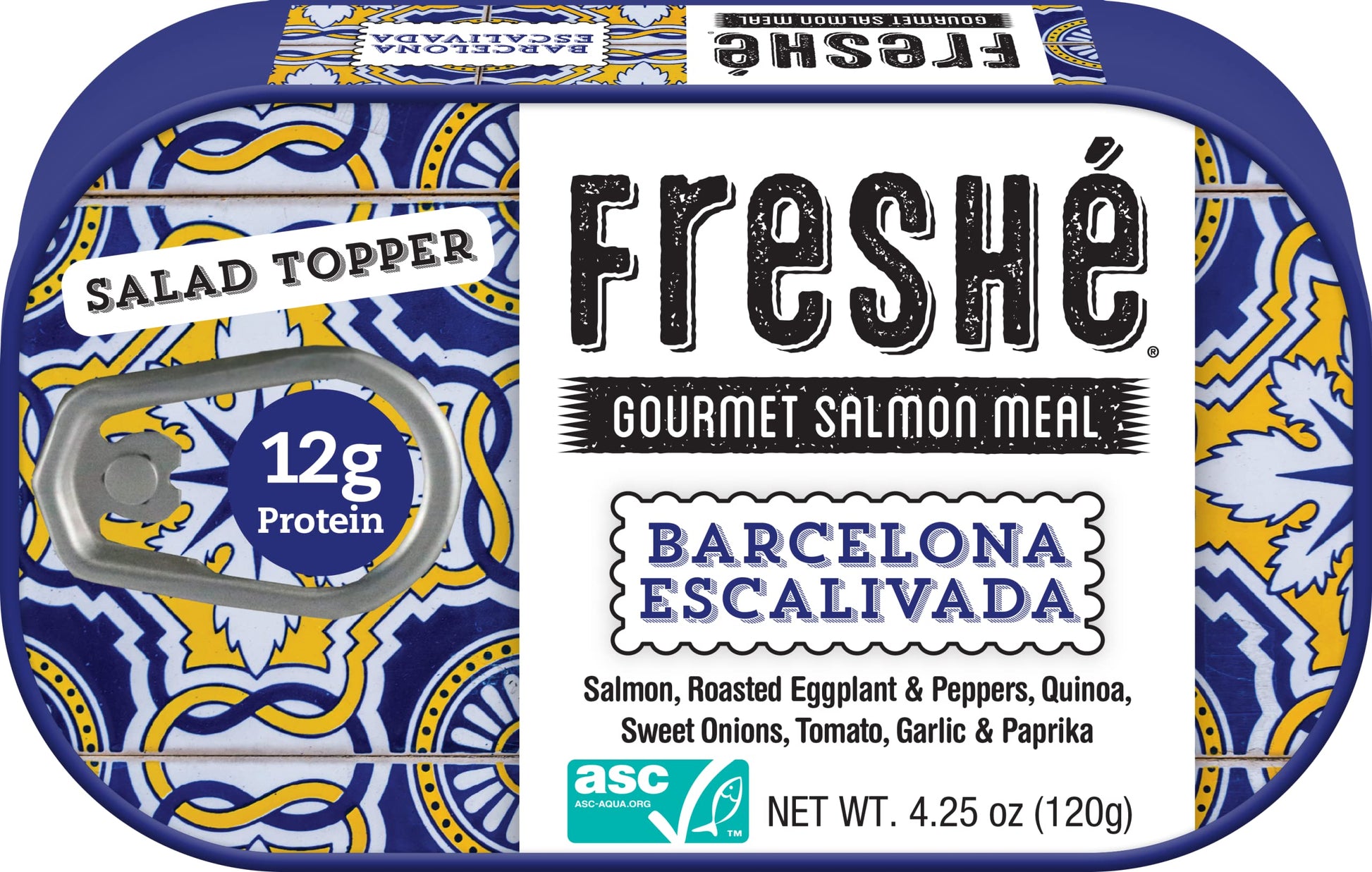 Freshé Canned Salmon Barcelona Escalivada (10 Pack) - Mediterranean Style Atlantic Salmon In Olive Oil With Lemon - Sustainably Farmed Tinned Fish (4.25Oz Cans)