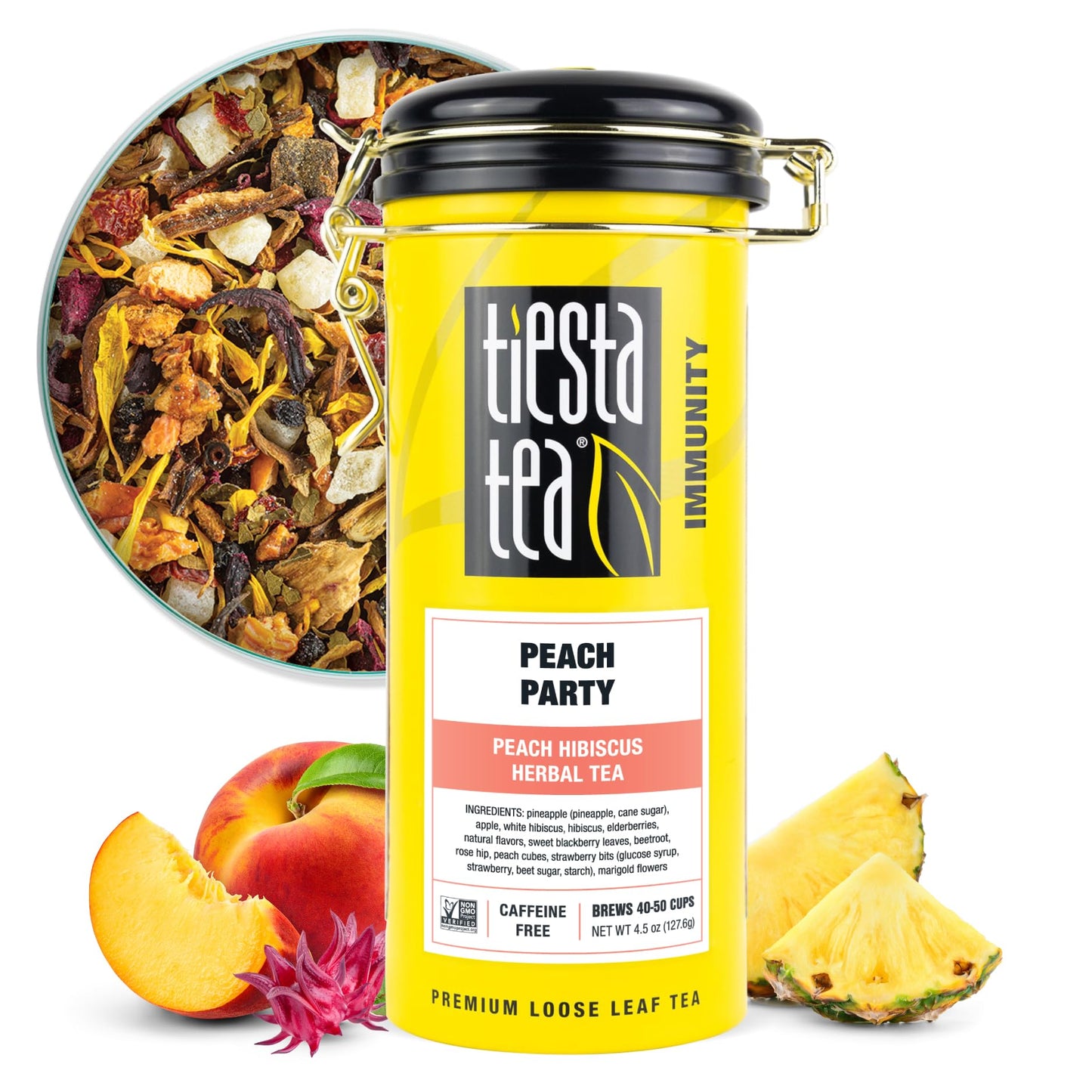 Tiesta Tea Peach Party Herbal Infusion - Non-Caffeinated Loose Leaf Tea, 4.5oz Refillable Tin, Makes Hot or Iced, Model 24132