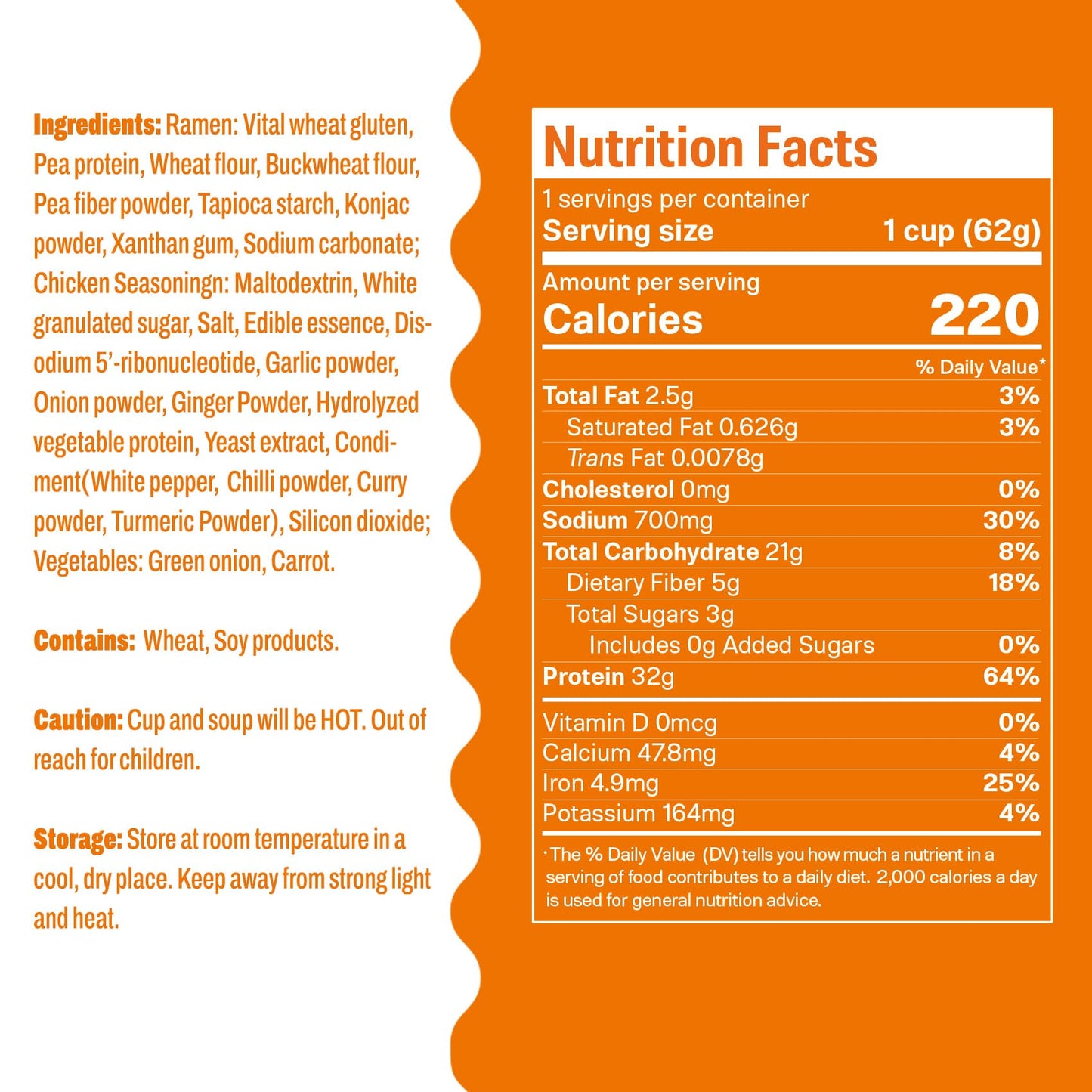 Hethstia Protein Ramen, Chicken Flavor Pre-Packaged Ramen Soup Cup, 6-Pack Instant High-Protein Noodles with 32g Plant Protein,
