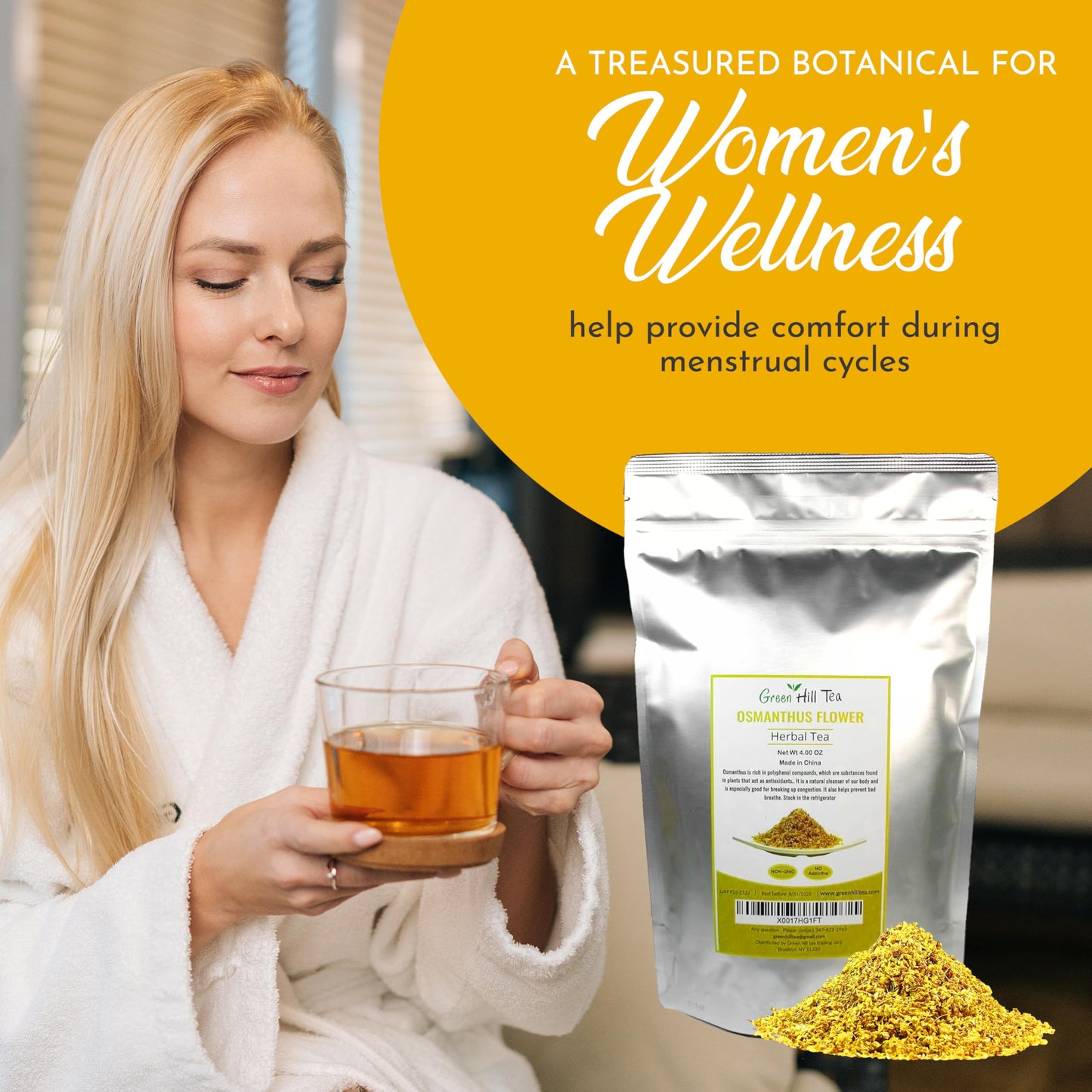 Greenhilltea Dried Herbal Tea, Osmanthus Flower, 4 Ounce