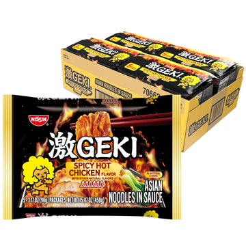 Nissin Geki Chili Infused Asian Noodles, Spicy Hot Chicken (Pack Of 20)