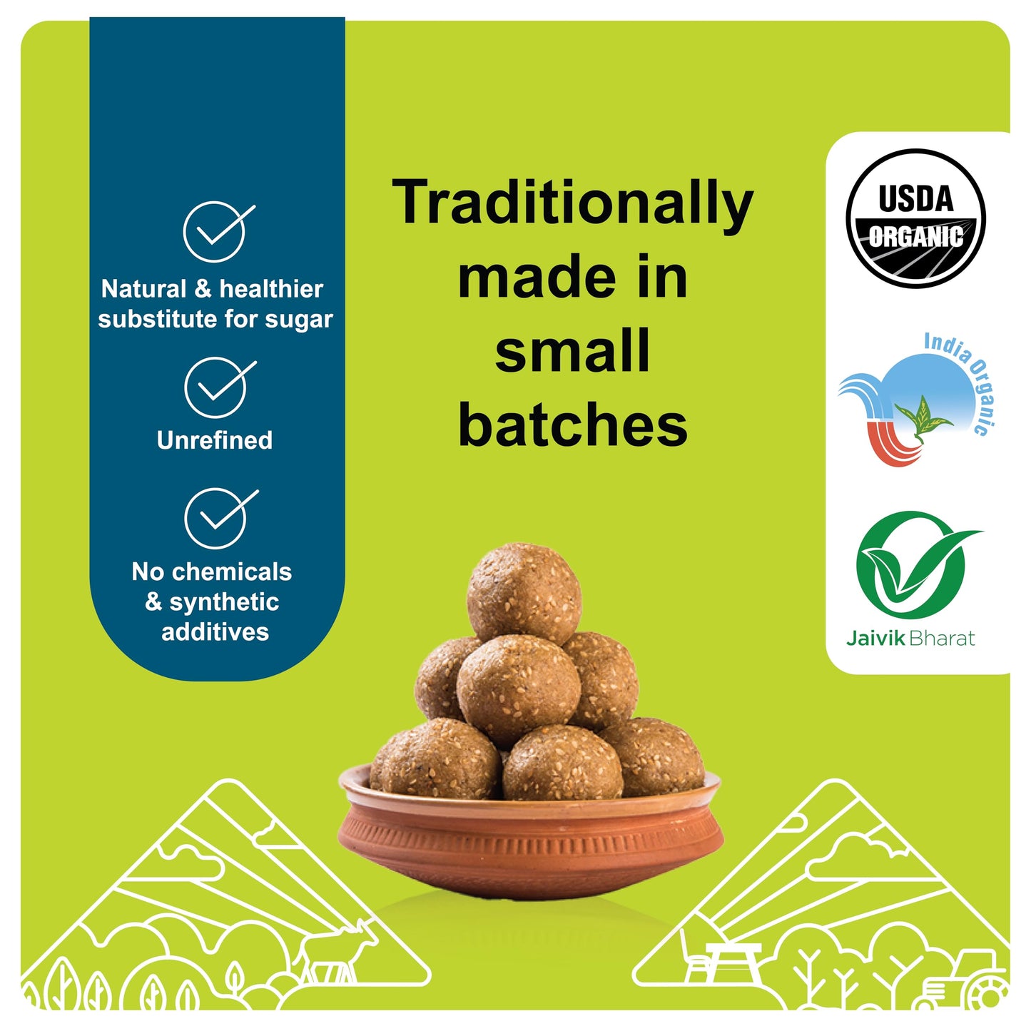 24 Mantra Organic Unbleached Jaggery Powder 500 Gms, Healthy Sugar Substitute, Unrefined & Unadulterated | Certified Organic & C