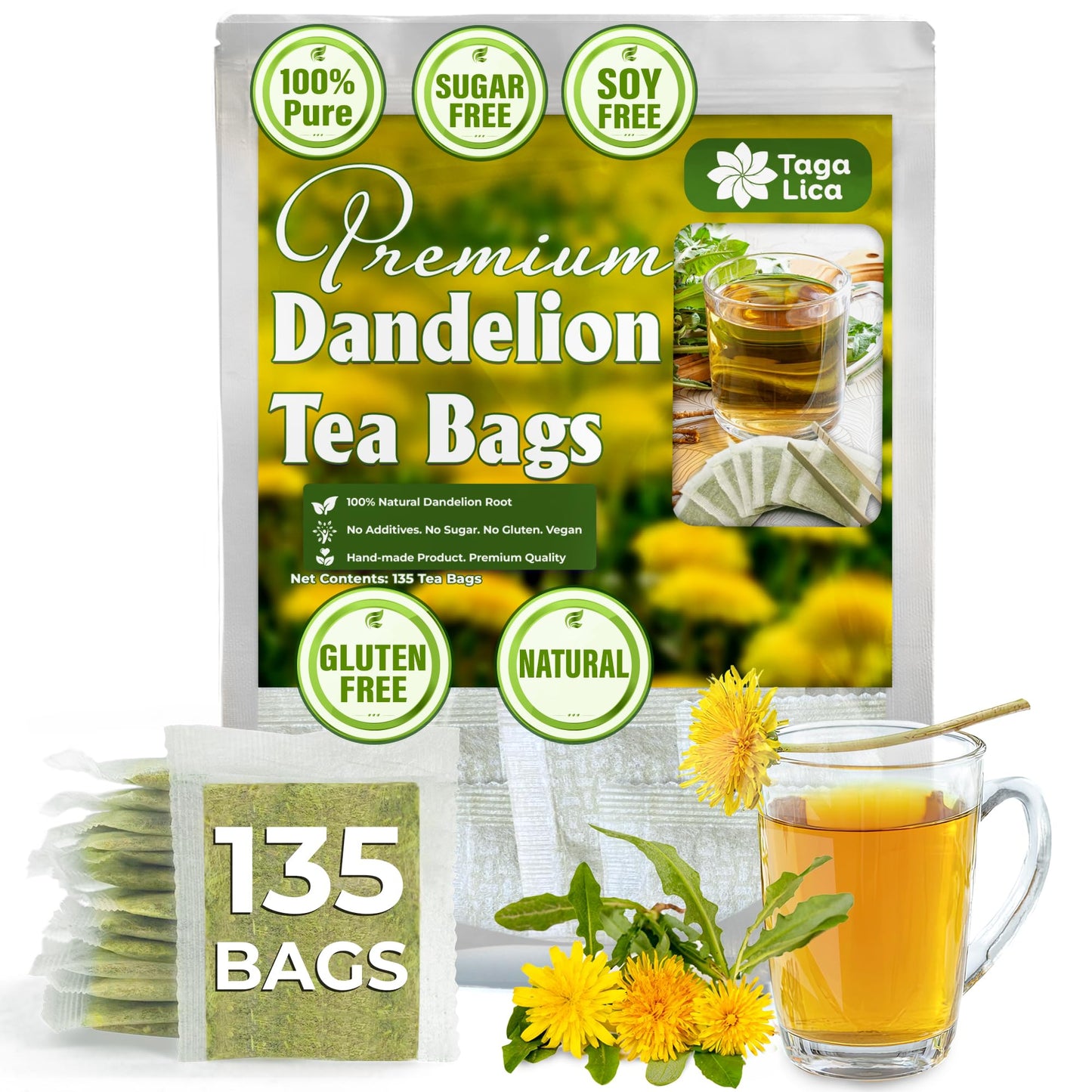 Tagalica Dandelion Root Tea Bags, 100% Natural & Vegan, 135 Count, Eco-Conscious Packaging