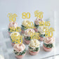 Rssta i 24 Pack Gold Glitter 80th Birthday Cupcake Toppers Paper Cake Decorations