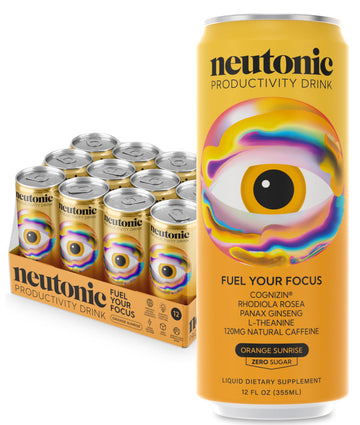 Neutonic Nootropic Energy Drink | Orange Sunrise | 120mg Caffeine | Zero Sugar | 12 Cans