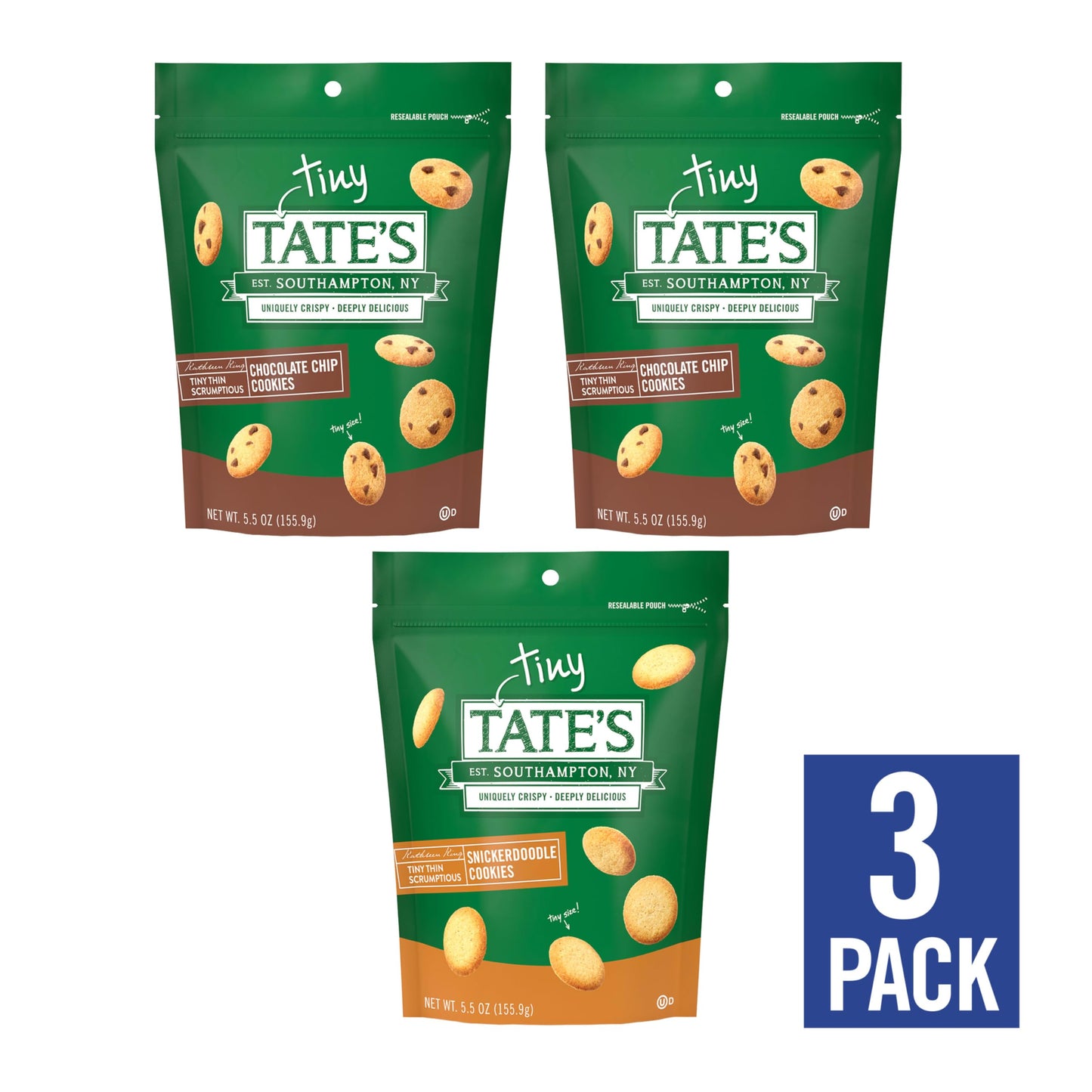 Tates Bake Shop Tiny Tates Variety Pack, Chocolate Chip & Snickerdoodle Cookies, 3-5.5 oz Bags