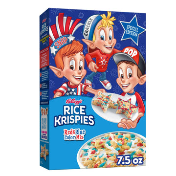 Kellogg's Rice Krispies Breakfast Cereal, Summer Snacks, Family Breakfast, Red and Blue Color Mix, 7.5oz Box (1 Box)