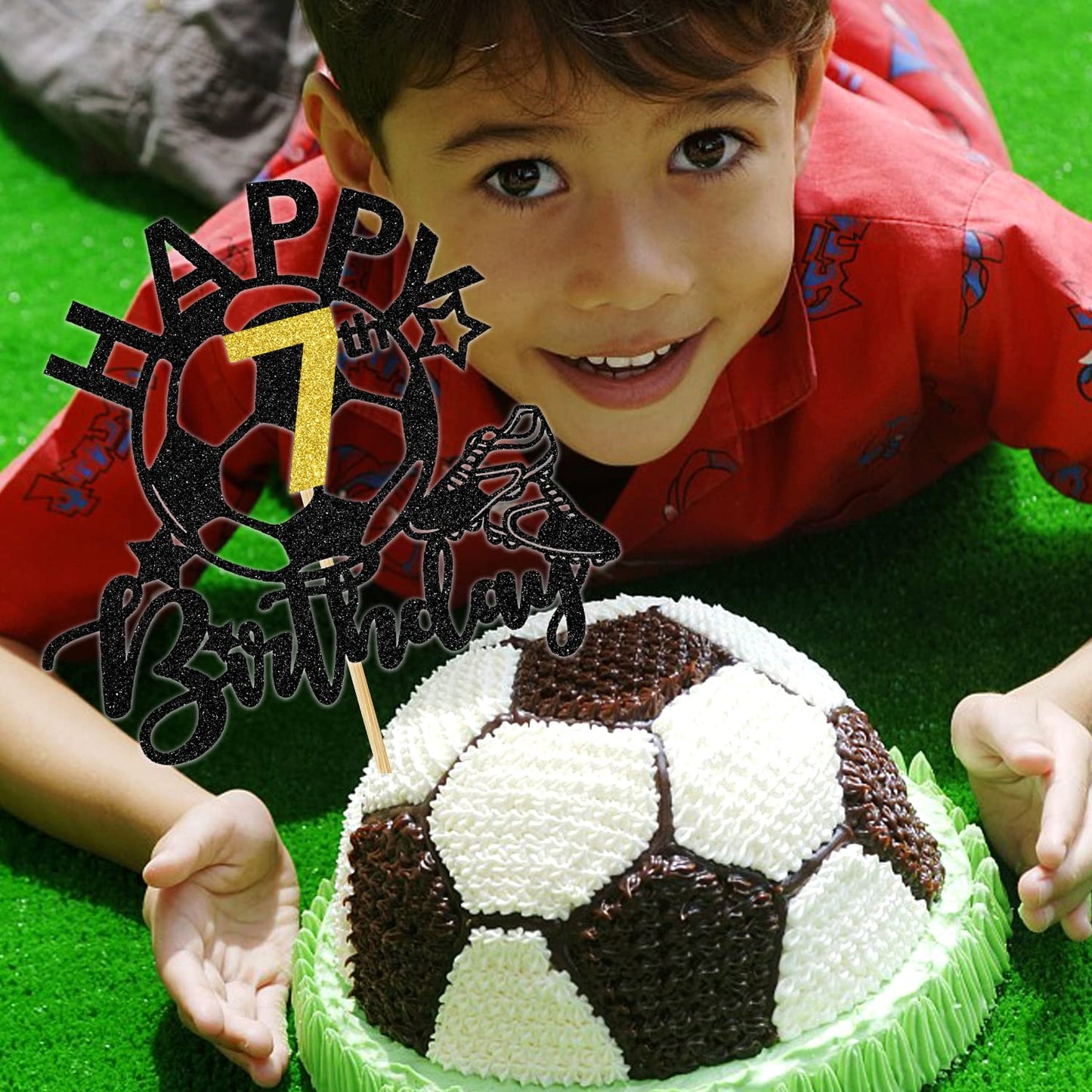 Soccer Happy 7Th Birthday Cake Topper, Soccer Players Toys/Football Soccer Theme Party Cake Decorations, 7 Years Old Birthday Ca