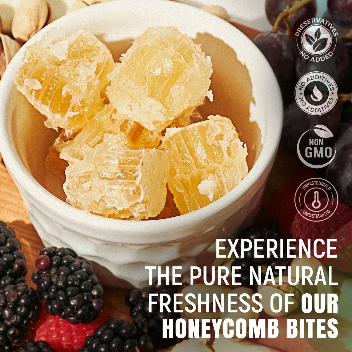 Jamies Hive To Table 100% Raw Honeycomb Bites, 3.3 Oz, 5 Bites - Pure Honeycomb Straight From The Hive - Made In Usa, Product Of
