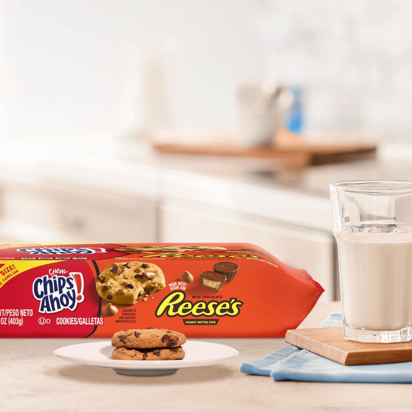 CHIPS AHOY! Chewy Chocolate Chip Cookies with Reese's Peanut Butter Cups, Family Size, 12-14.25 oz Packs