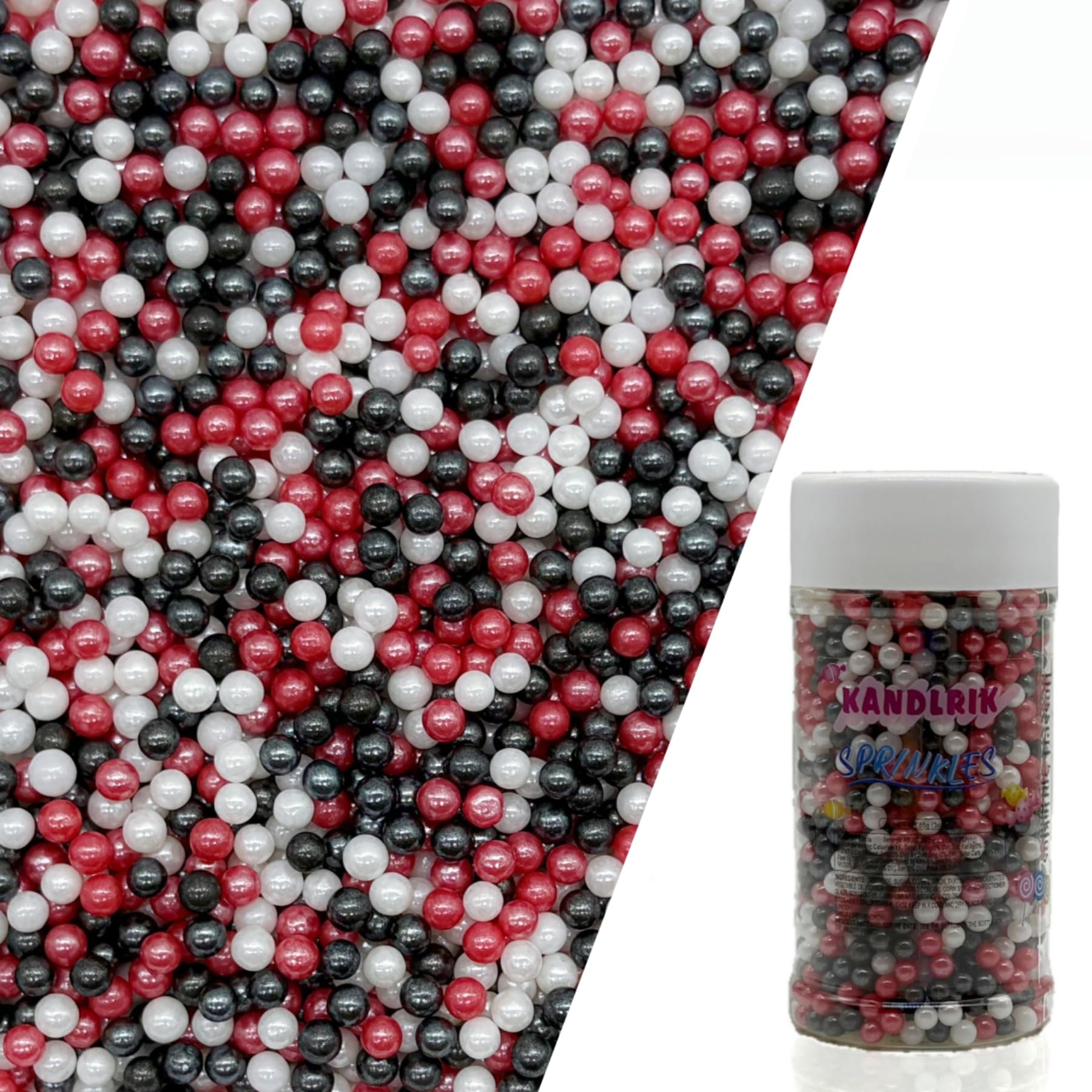 Edible Red & Black & White Pearl Sugar Sprinkles Candy 4mm Mini Pearls Cake Decorations Cupcake Toppers Cookie Decorating Perfec
