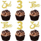 24 PCS 3rd Birthday Cupcake Toppers Glitter Third Birthday Three Cupcake Picks Number 3 Cake Toppers for Baby Shower Kids 3rd Bi