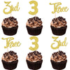 24 PCS 3rd Birthday Cupcake Toppers Glitter Third Birthday Three Cupcake Picks Number 3 Cake Toppers for Baby Shower Kids 3rd Bi