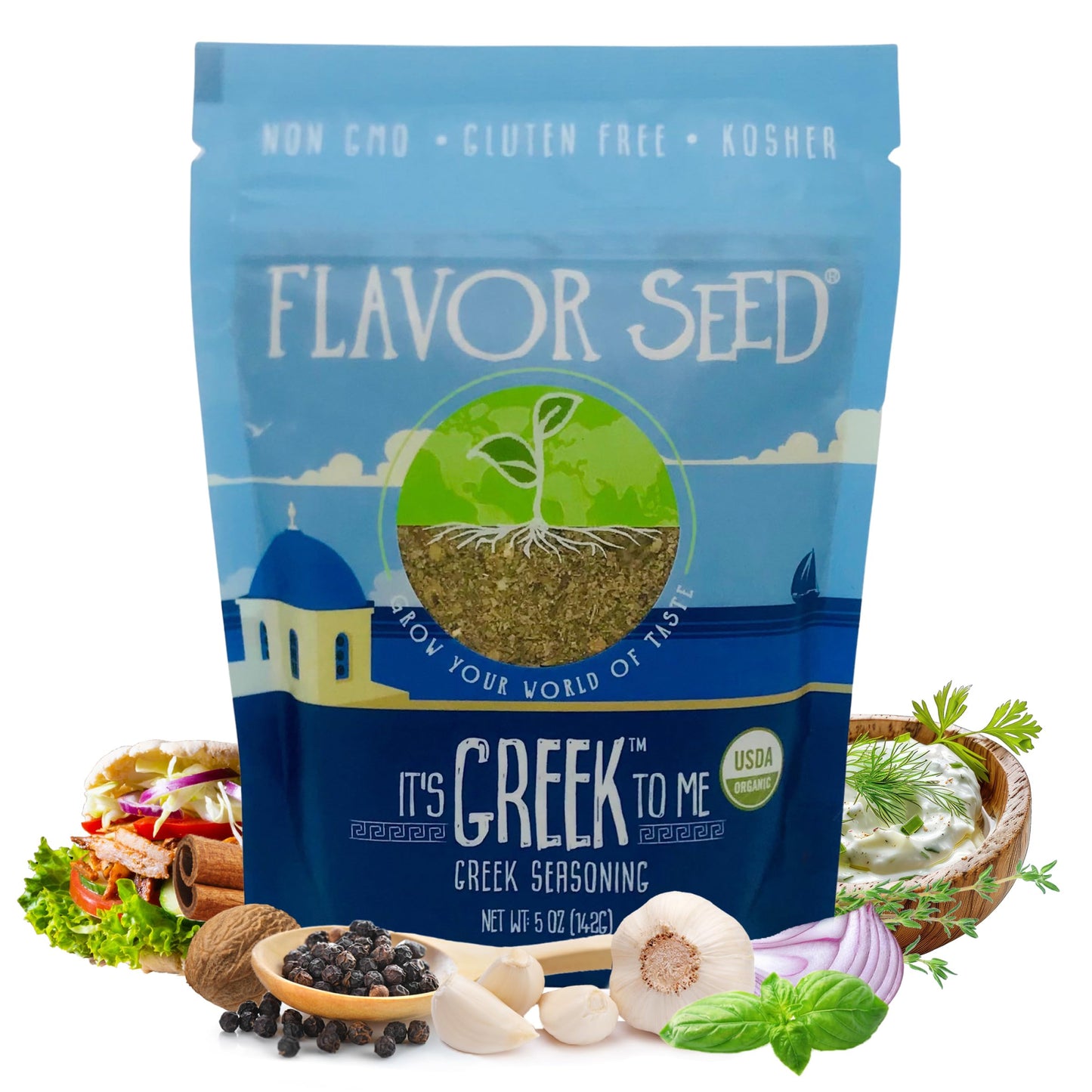 Flavor Seed Organic Greek Seasoning Blend, Mediterranean Herbs & Spices, 5 oz Shaker Jar, Non-GMO, Keto Friendly