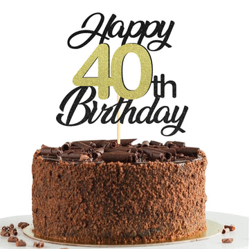 Sumerk Happy 40Th Birthday Cake Toppers Black & Gold Glitter 40Th Birthday Cake Decorations 40 Cake Topper For Birthday Party