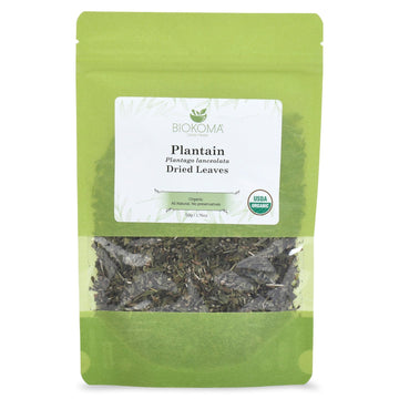 Biokoma Pure And Organic Plantain Dried Leaves 50G (1.76Oz) In Resealable Moisture Proof Pouch, Usda Certified Organic - Herbal Tea, No Additives, No Preservatives, No Gmo, Kosher