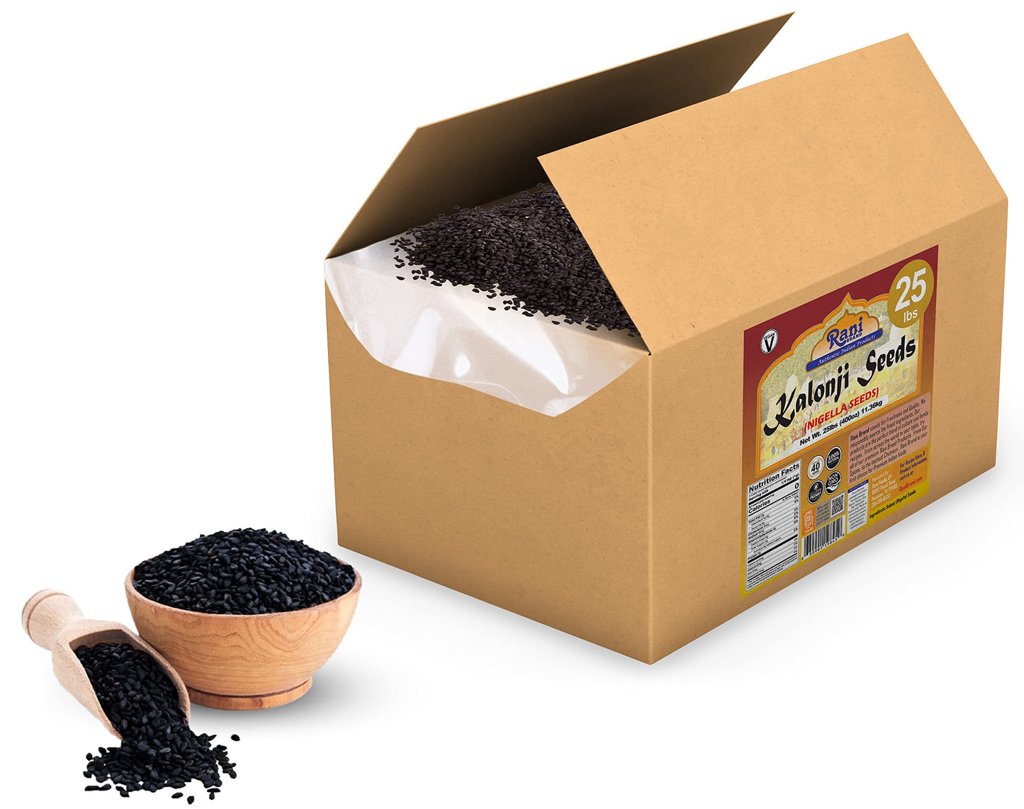 Rani Kalonji (Black Seed, Nigella Sativa, Black Cumin) Seeds 400Oz (25Lbs) 11.36Kg Bulk Box ~ All Natural | Gluten Friendly | No