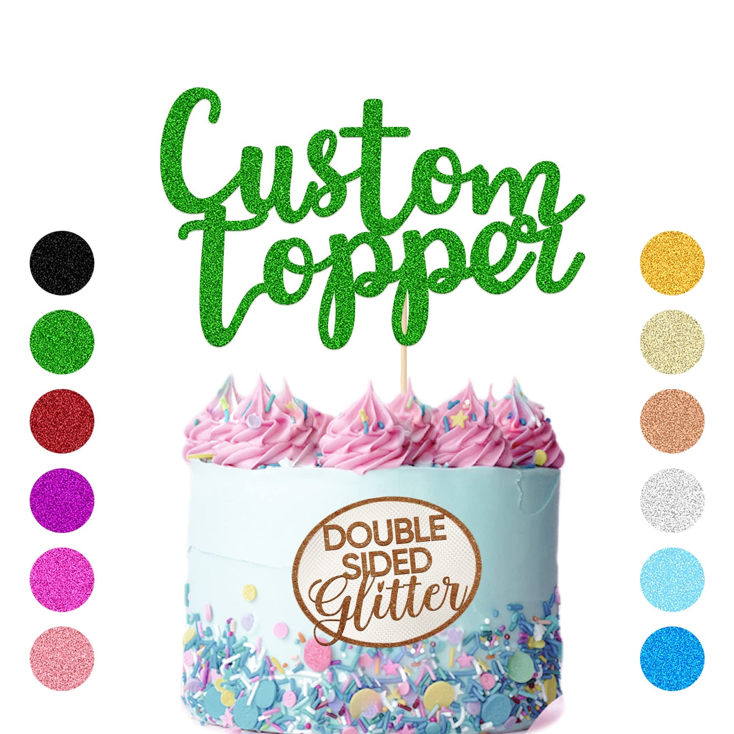 Personalized Cake Topper Birthday Cake Toppers 11 Colours Wedding Cake Topper With Any Text Numbers Double Sided Glitter Cake Decoration For Anniversary Baby Shower(Green)