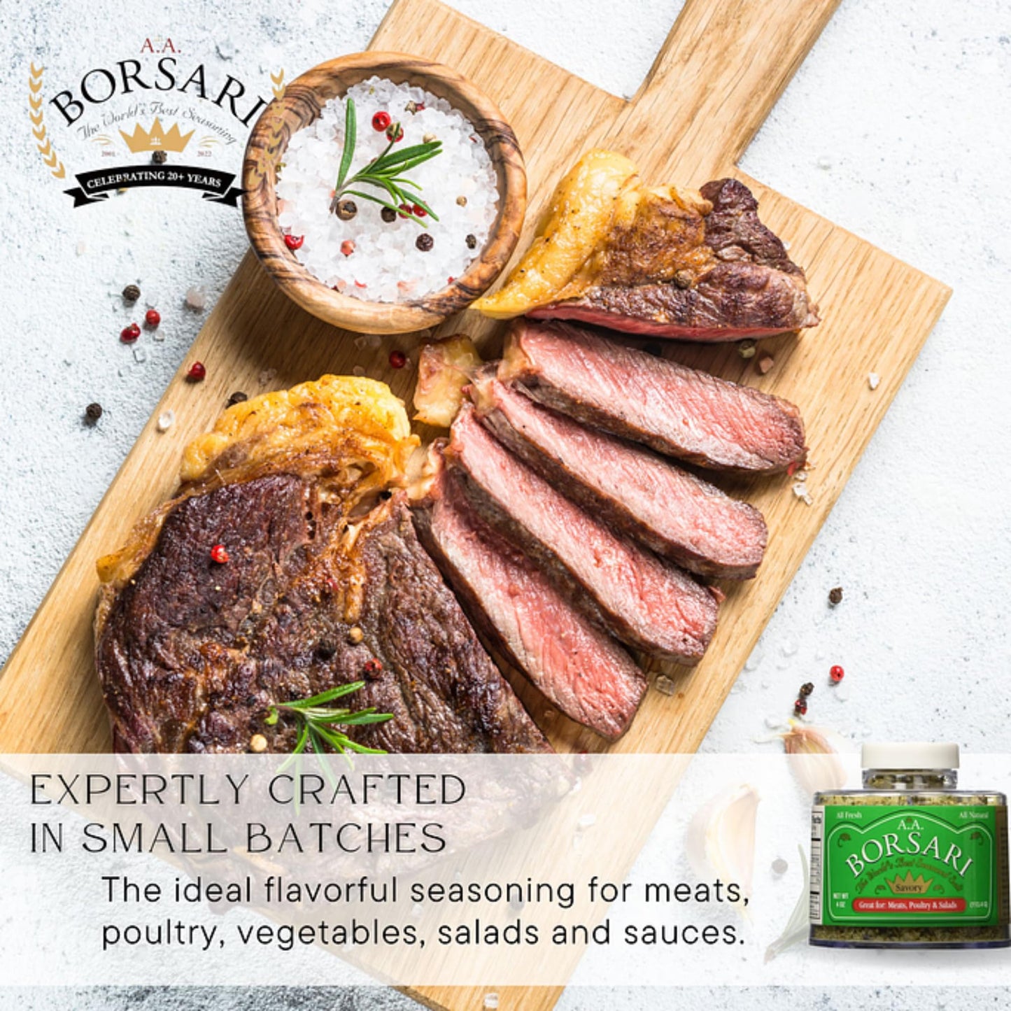 BORSARI Savory Seasoned Salt Blend - Gourmet Sea Salt with Herbs - 4 oz Shaker Bottle - Gluten Free, All Natural, Keto Friendly