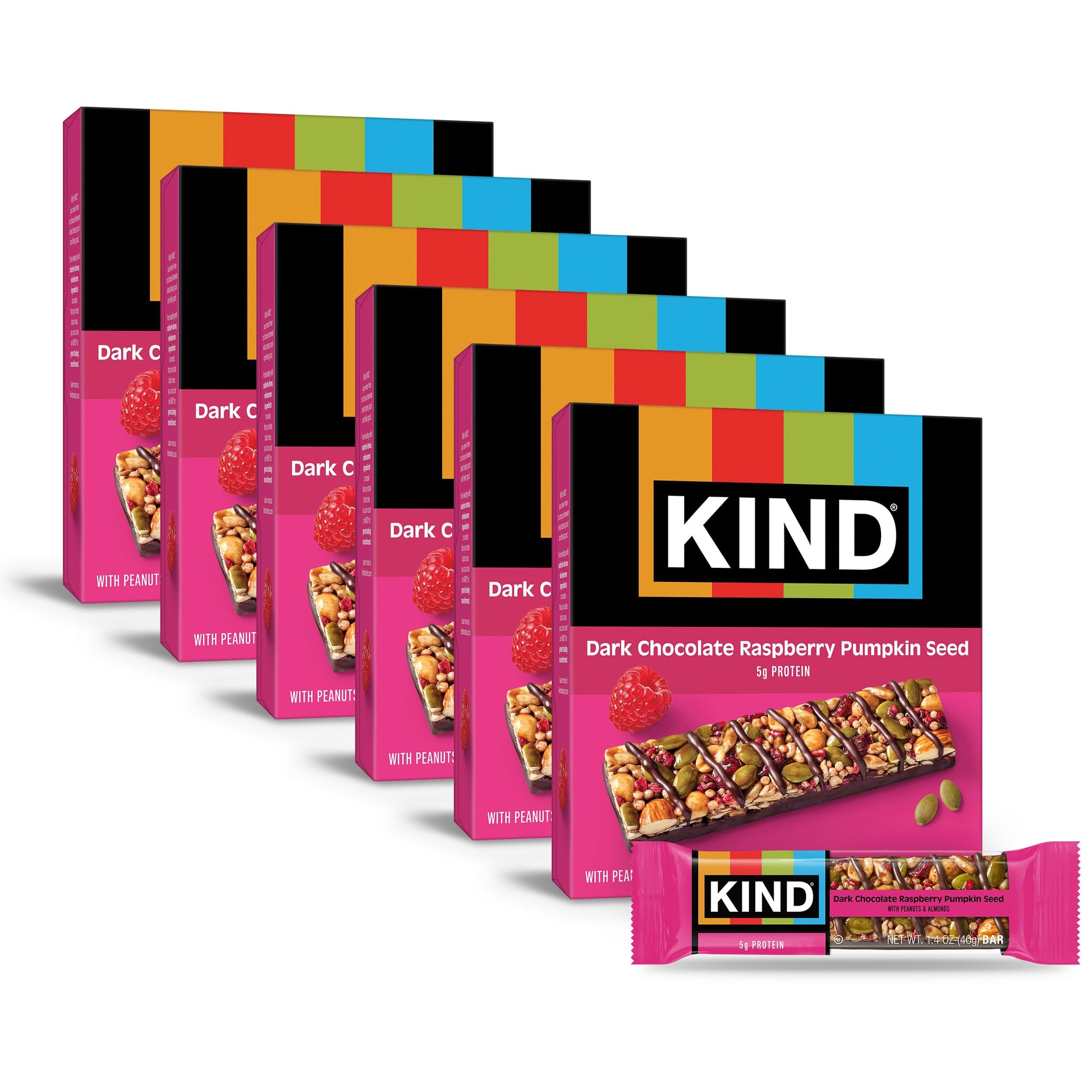 KIND Seeds Fruit & Nuts Snack Bar  Dark Chocolate Raspberry Pumpkin Seed | 5g Protein  High Fiber  Gluten Free Bars  1.4 OZ  36 Count