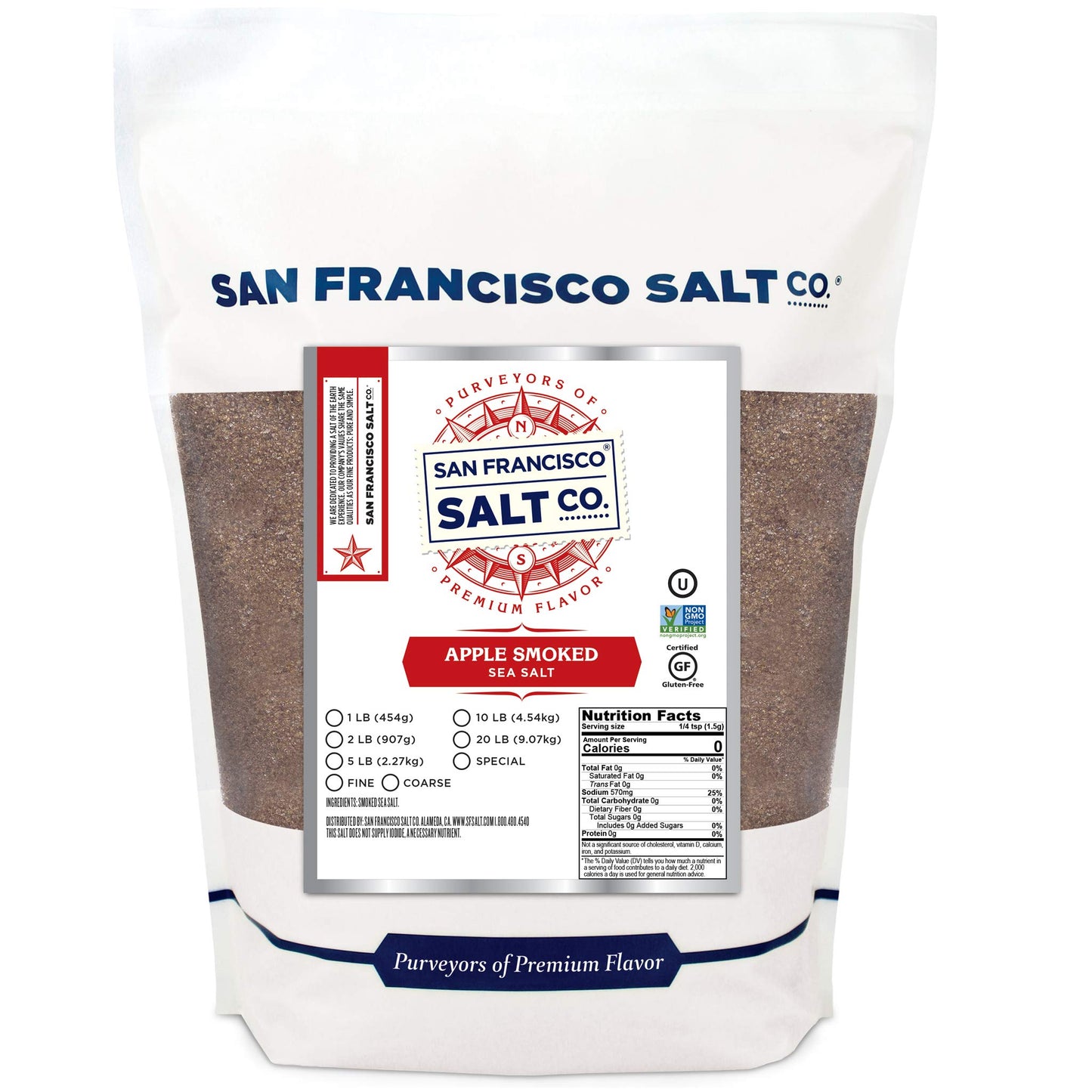 San Francisco Salt Company Applewood Smoked Sea Salt Fine Grain 32 Ounce Brown Bag