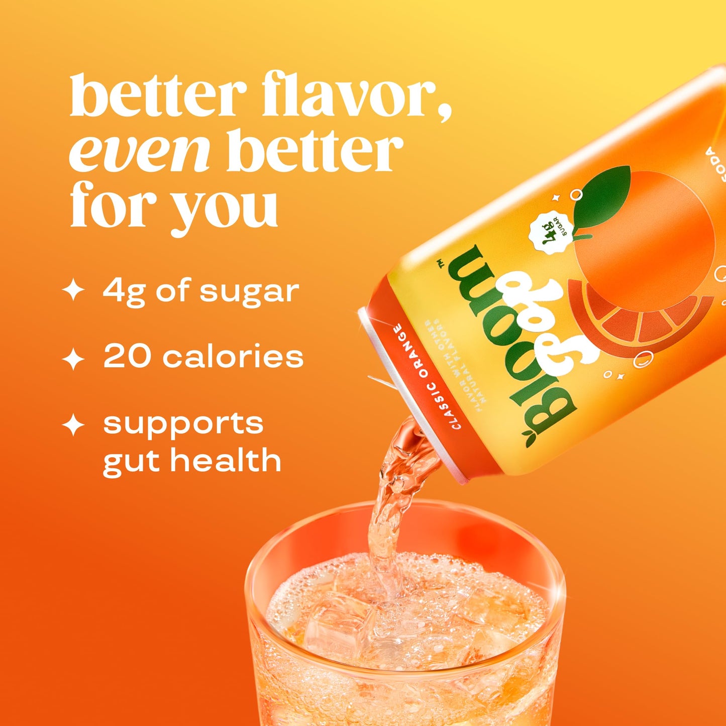 Bloom Pop Prebiotic Soda 12 Pack  Classic Orange Flavor  12oz Cans | Prebiotic Soda for Gut Health  Low Calorie Soda  No Caffeine  Healthy Soft Drink Alternative