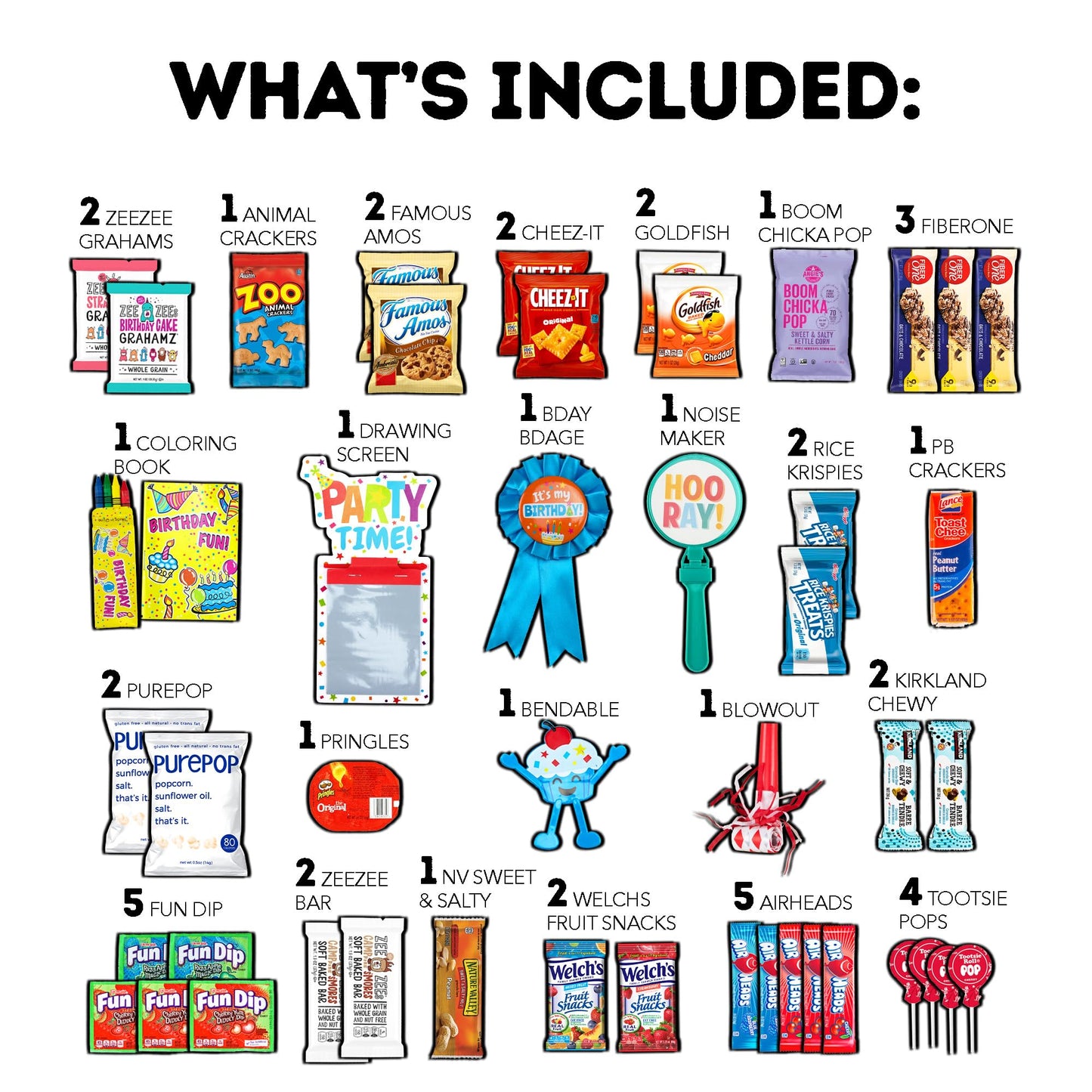 Birthday Care Package (65 Count) Snacks Cookies Chocolate Bar Chips Candy Party Variety Gift Box Pack Assortment Basket Bundle M