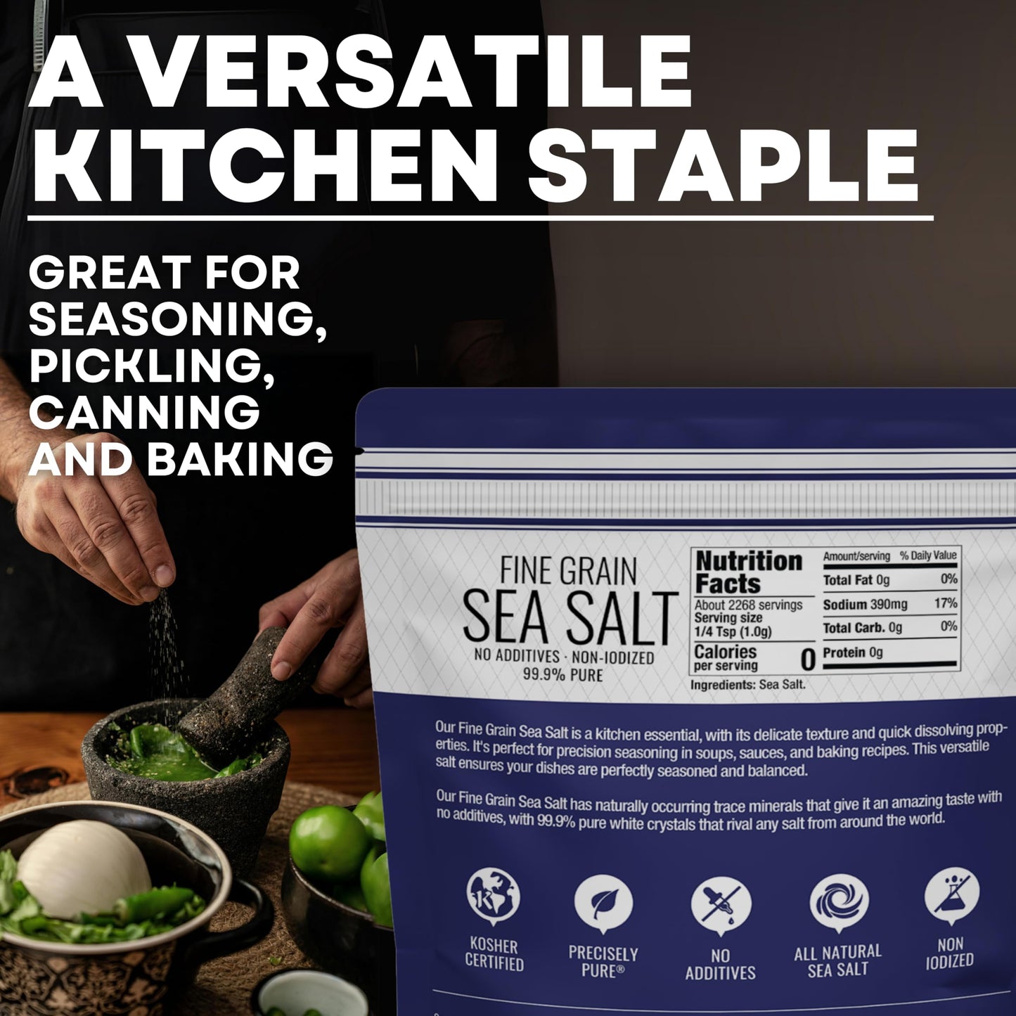 Fine Grain Sea Salt from Baja California, Replacement for Table Salt, Non-Iodized, All-Natural, No Additives (5 lb Bag)