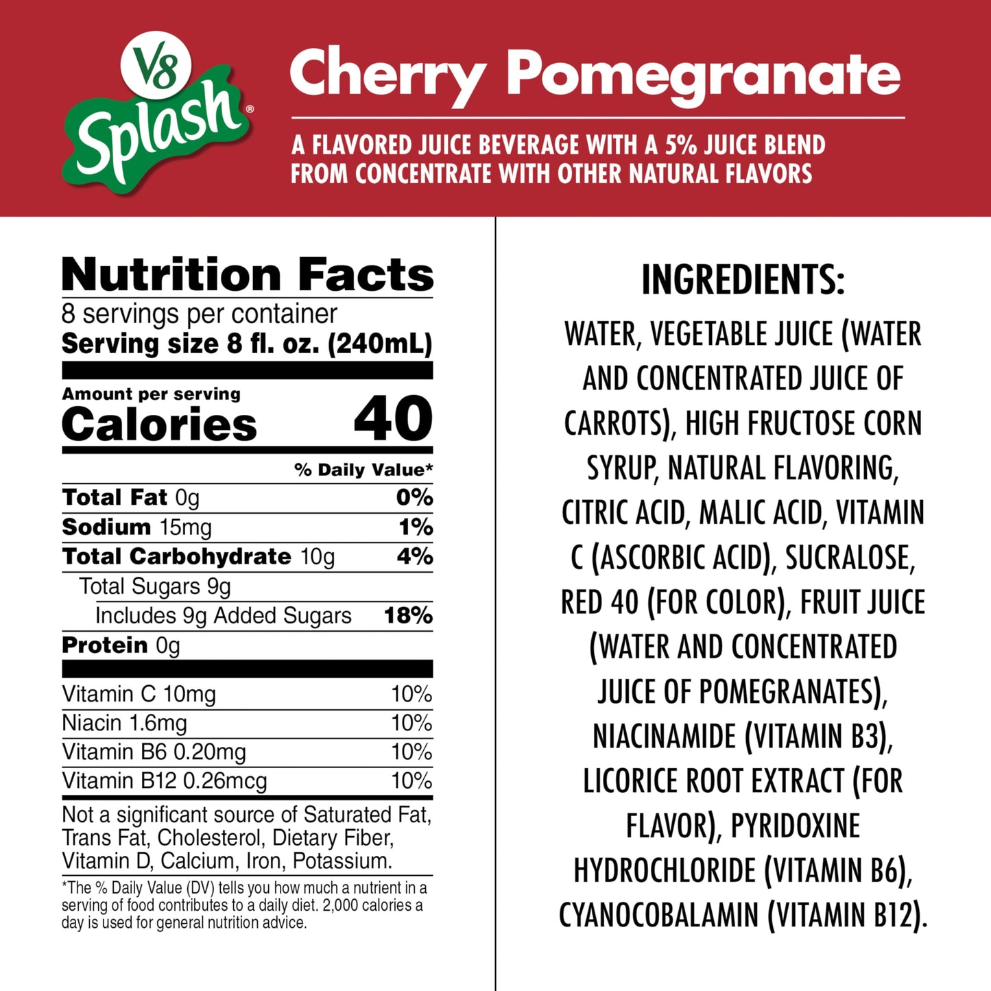V8 Splash Cherry Pomegranate Juice Beverage, 64 FL OZ Bottle, Pack of 1