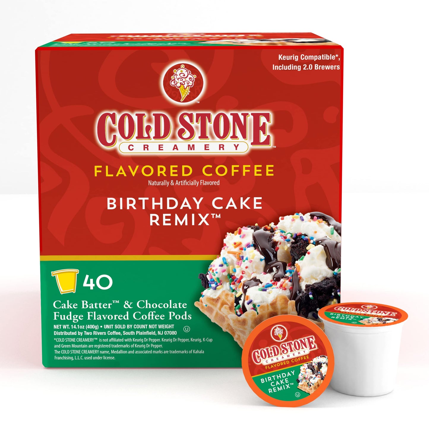 Cold Stone Creamery Beverages Coffee Pods, Birthday Cake Flavor, 40 Count, Compatible with K Cup malt-inspired