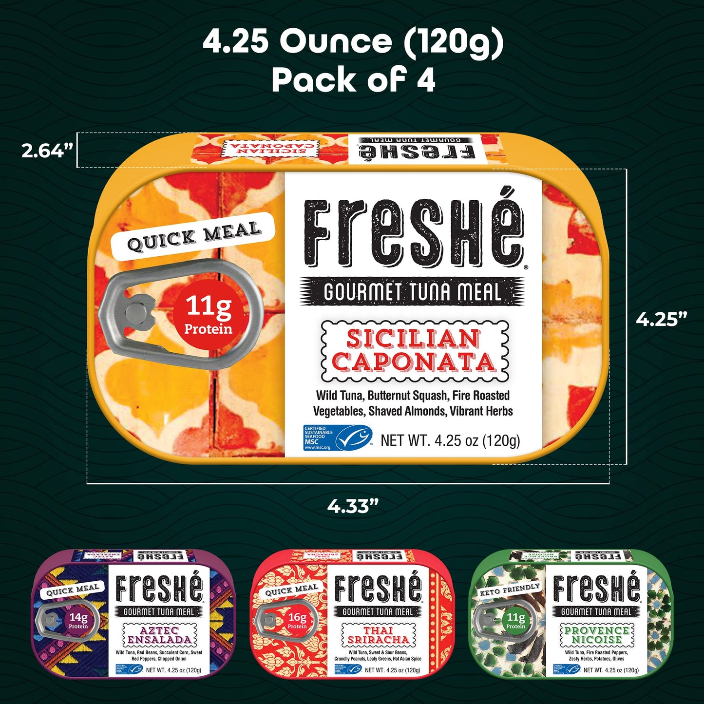Fresh   Gourmet Canned Tuna Variety Pack (4 Pack) Healthy High-Protein Skipjack Fish & Ready-to-Eat Meal - All-Natural, Non-GMO,