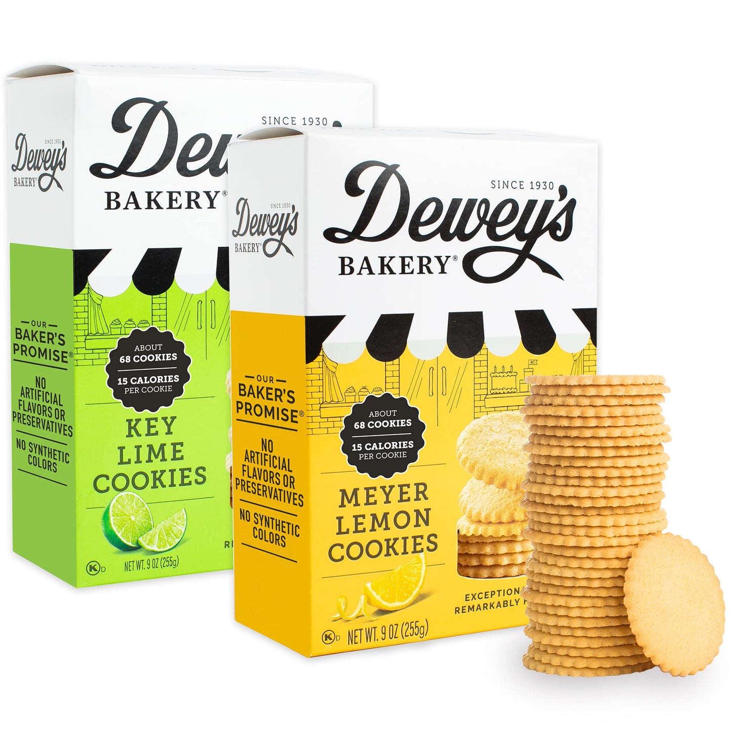 Deweys Bakery Meyer Lemon & Key Lime Thin Cookies Variety Pack, 9oz (Pack of 2), Low Calorie, No Artificial Flavors