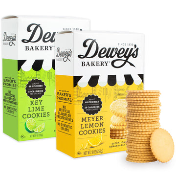 Deweys Bakery Meyer Lemon & Key Lime Thin Cookies Variety Pack, 9oz (Pack of 2), Low Calorie, No Artificial Flavors