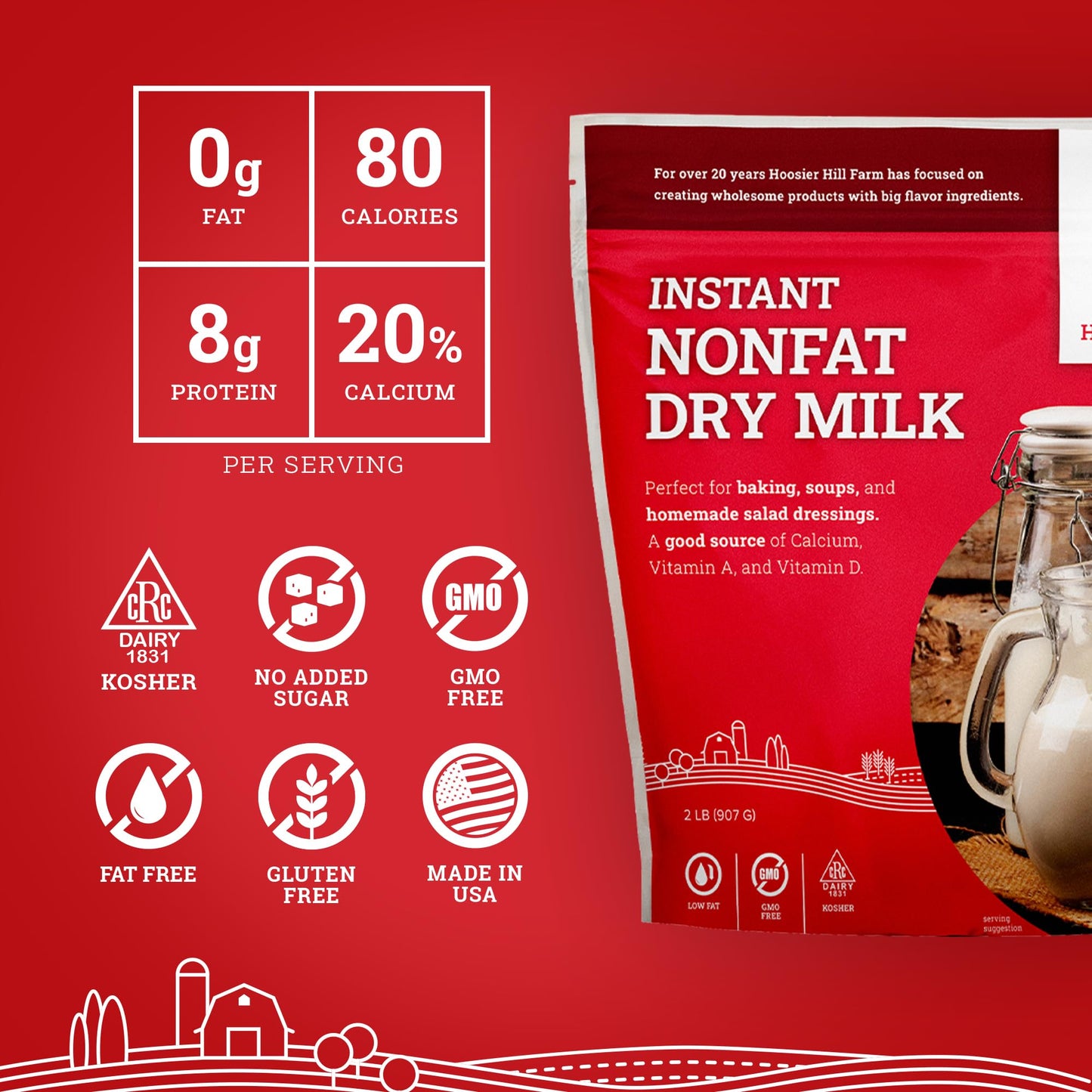 Hoosier Hill Farm Instant Nonfat Dry Milk Powder, 2Lb (Pack Of 1)
