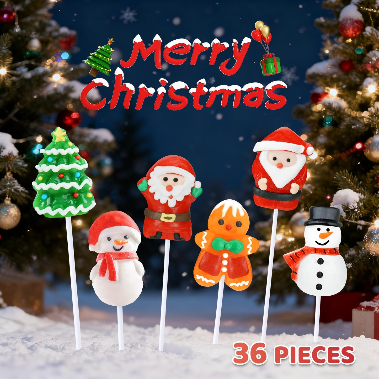 Auebriy Christmas Lollipops Suckers, 36 Count Fruit Flavored Christmas Candy Individually Wrapped Bulk with Gift Box, Snowman Ca