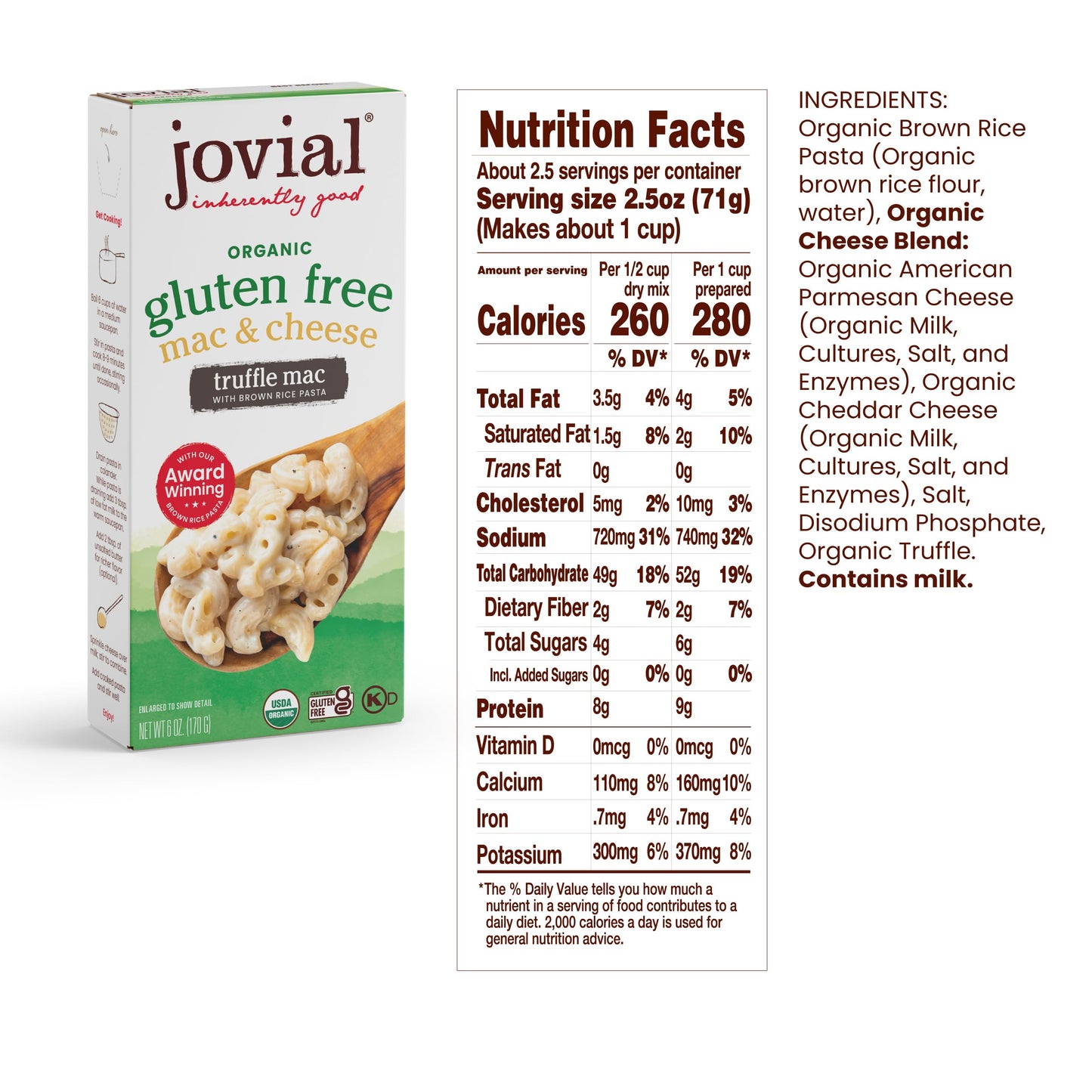 Jovial Organic Gluten Free Truffle Mac and Cheese, Whole Grain Pasta, 6 Oz (Pack of 3)