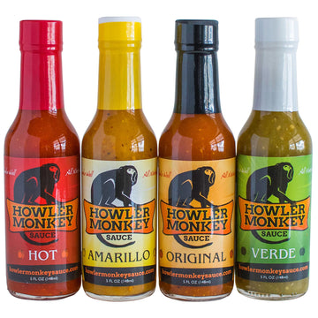 Howler Monkey - Sauce Combo - Oriflavor Blendal  Amarillo  Verde  Hot Flavors - Panamanian-Style Aji Chombo Hot Sauce - Gluten-Free - 5 Oz (4-Pack)